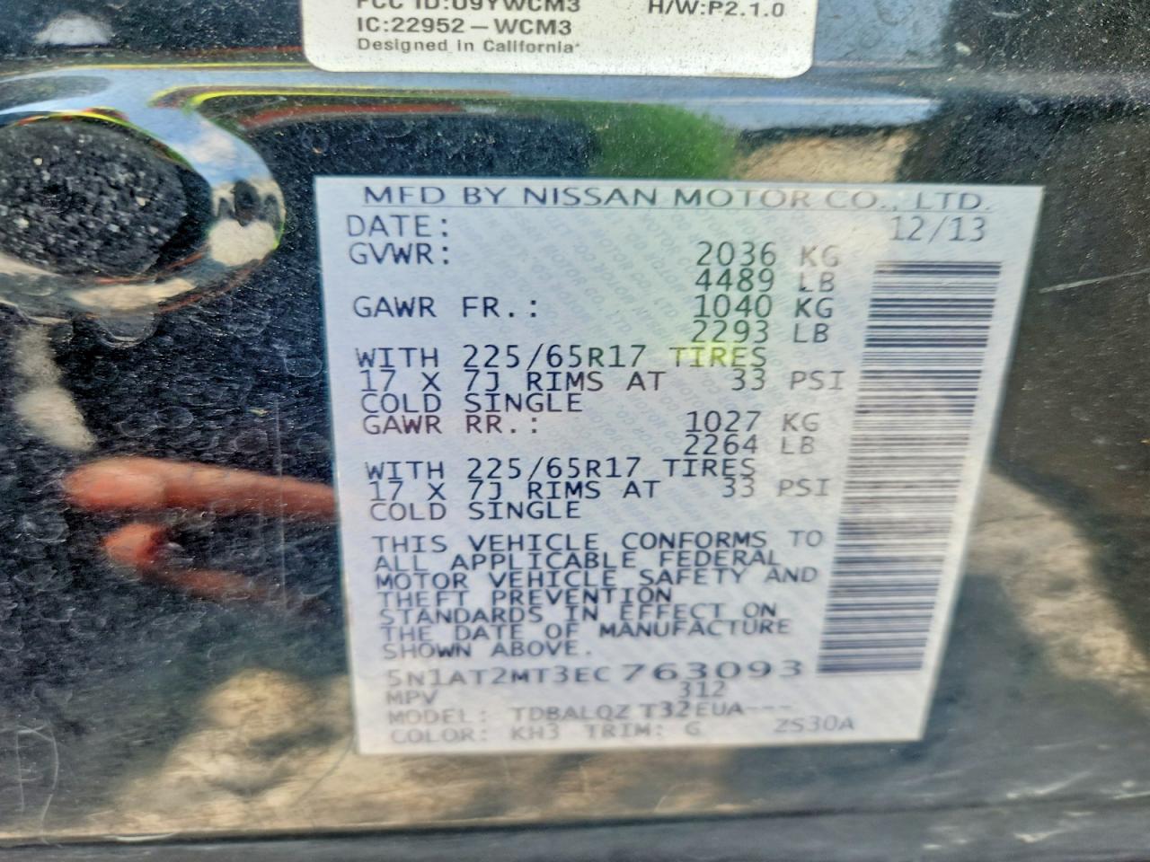 2014 Nissan Rogue Sv Black vin: 5N1AT2MT3EC763093