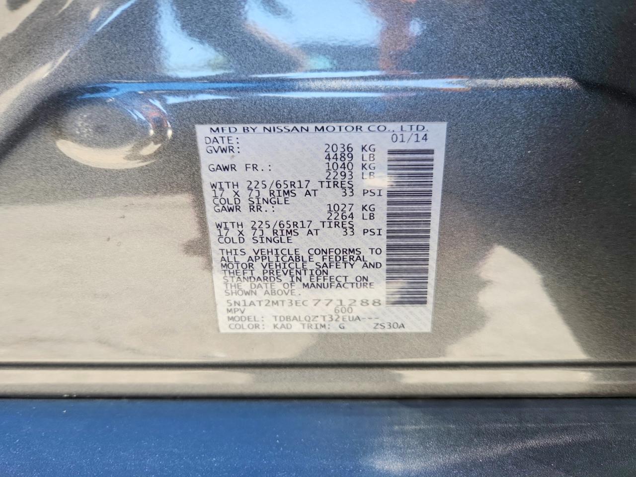 2014 Nissan Rogue S Gray vin: 5N1AT2MT3EC771288