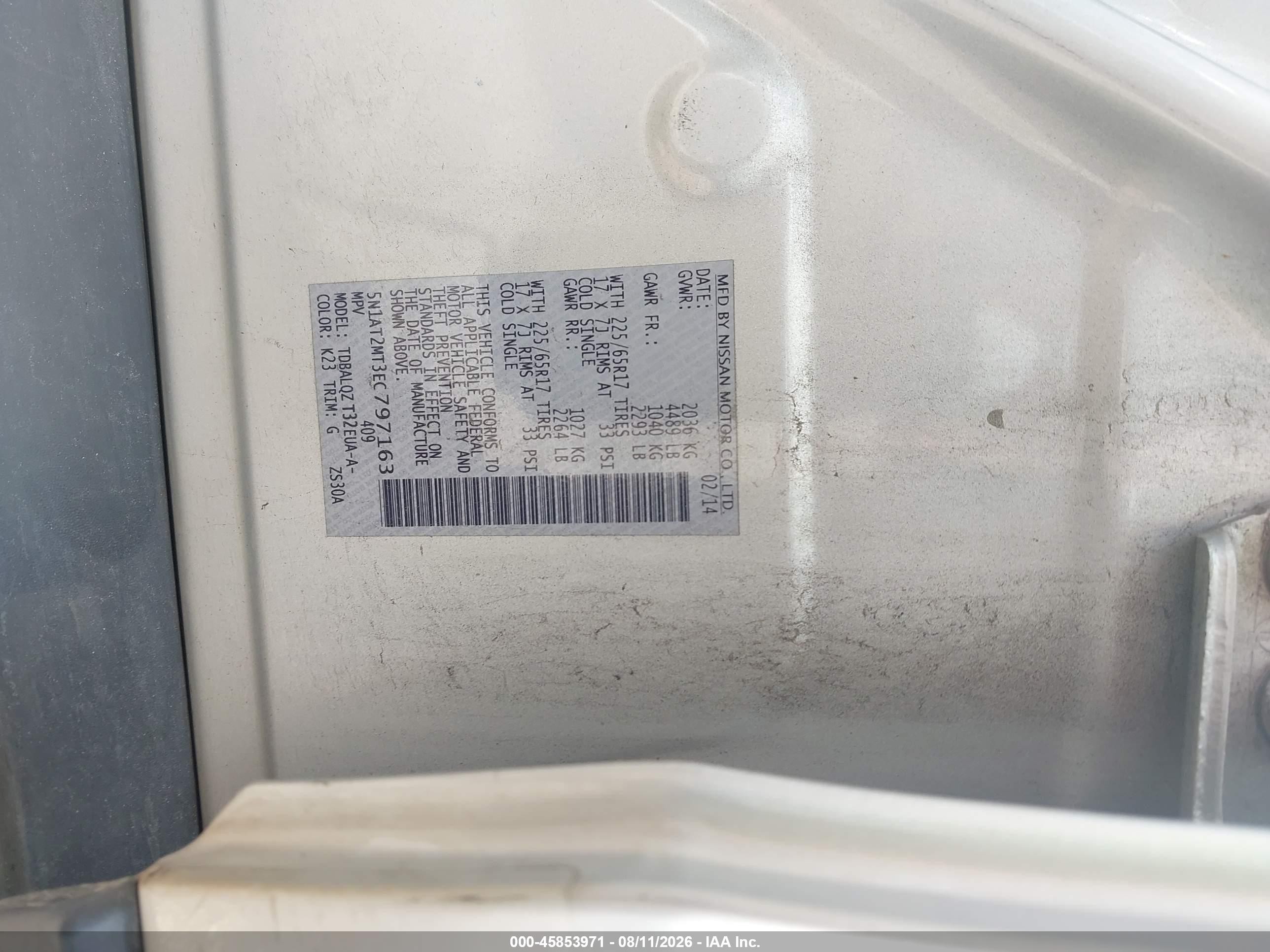 2014 Nissan Rogue Sv Silver vin: 5N1AT2MT3EC797163