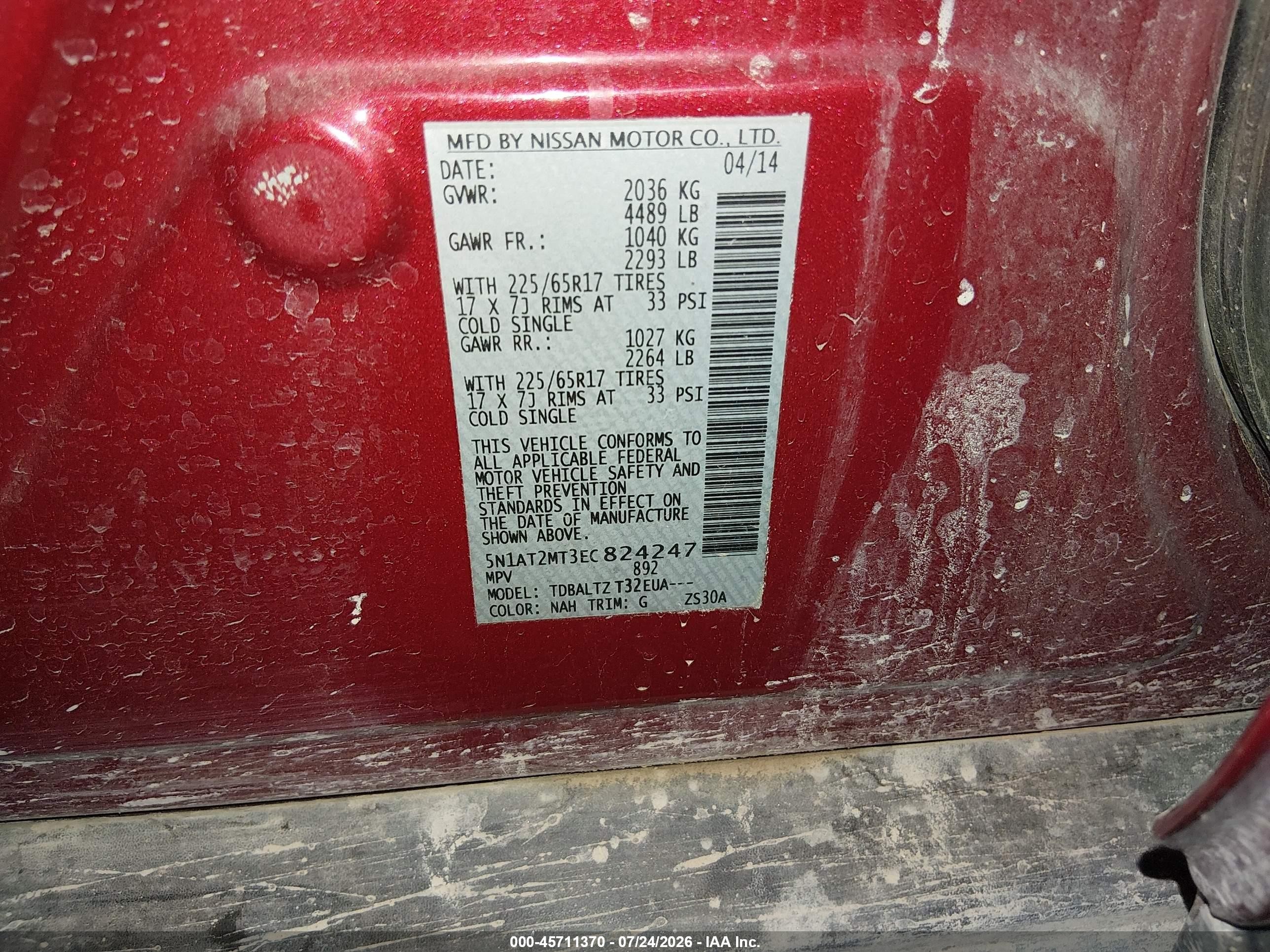 2014 Nissan Rogue Sv Red vin: 5N1AT2MT3EC824247