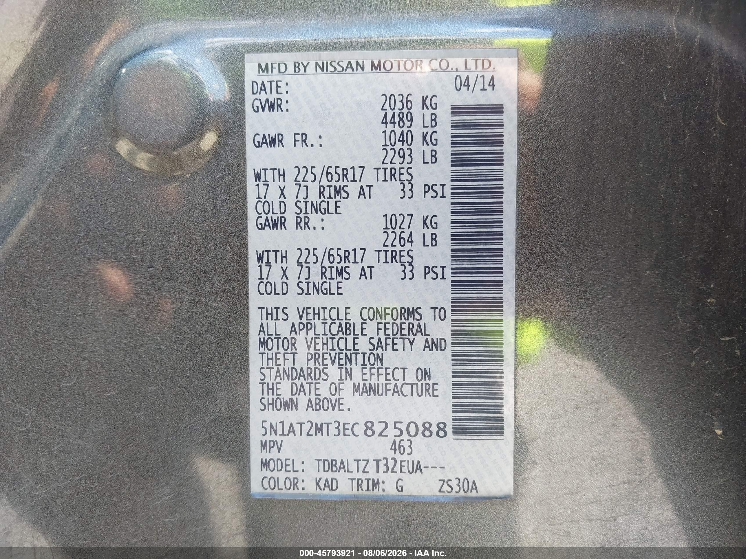 2014 Nissan Rogue Sv Gray vin: 5N1AT2MT3EC825088