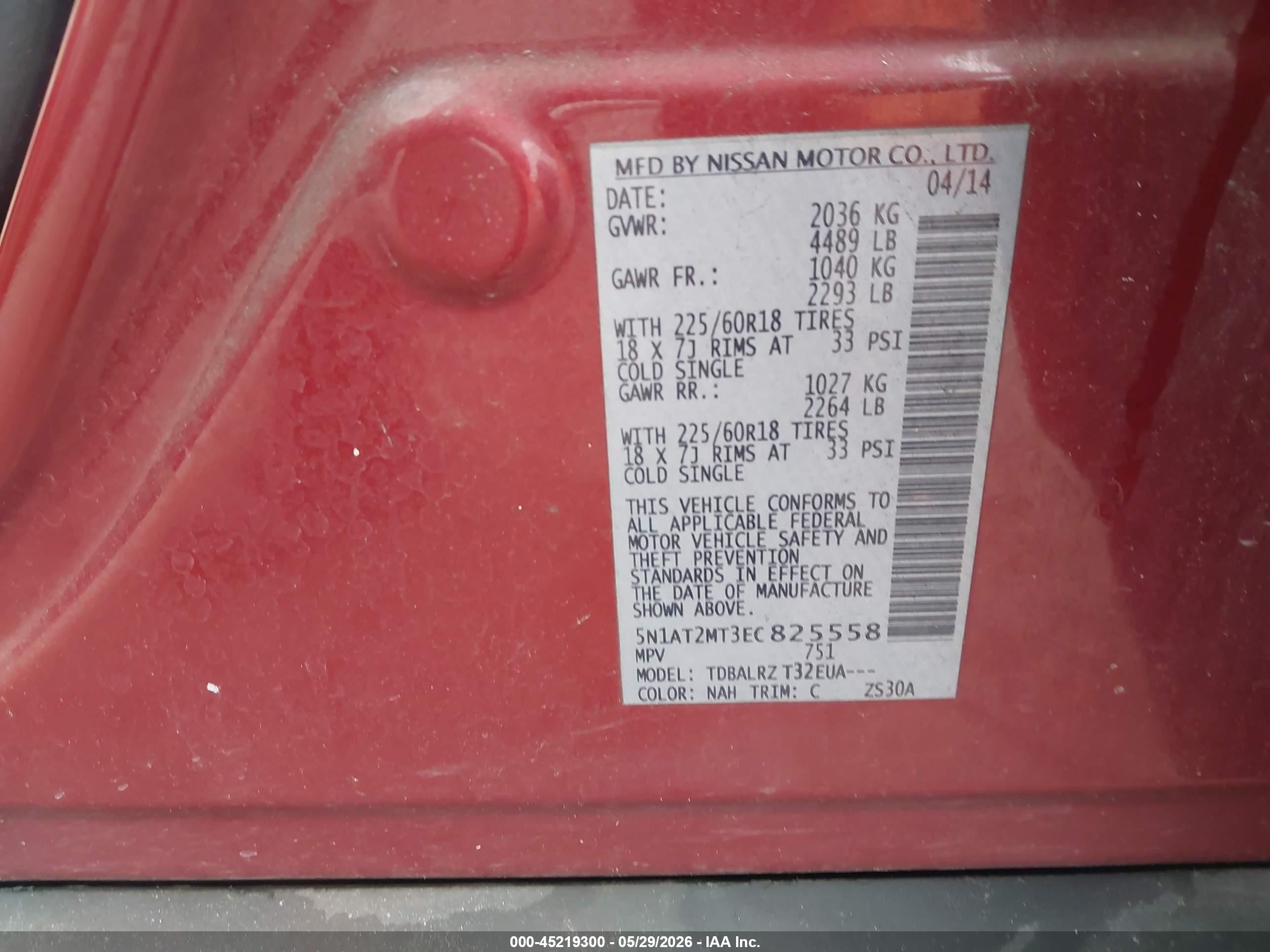 2014 Nissan Rogue Sl Red vin: 5N1AT2MT3EC825558