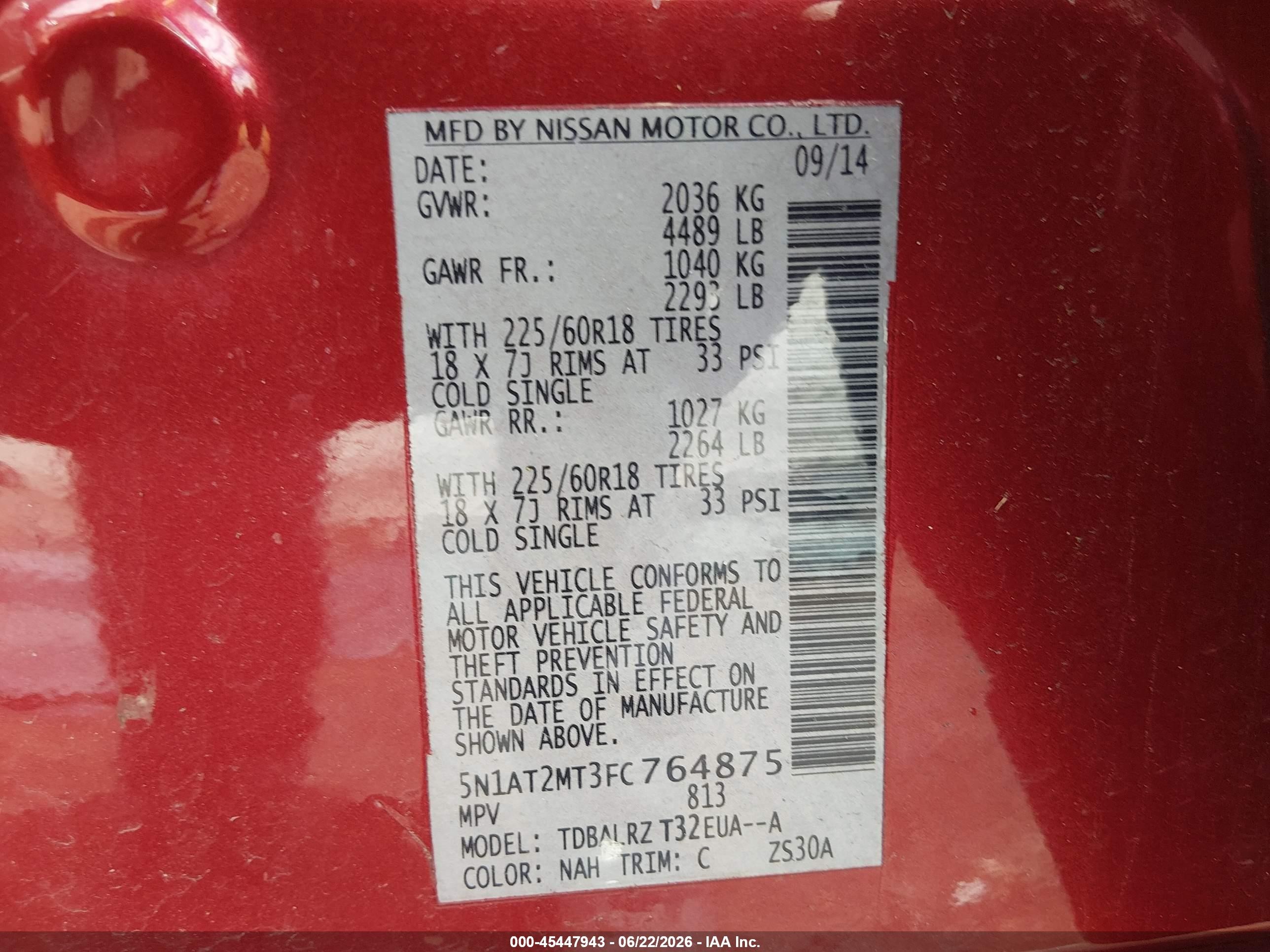 2015 Nissan Rogue Sl Red vin: 5N1AT2MT3FC764875