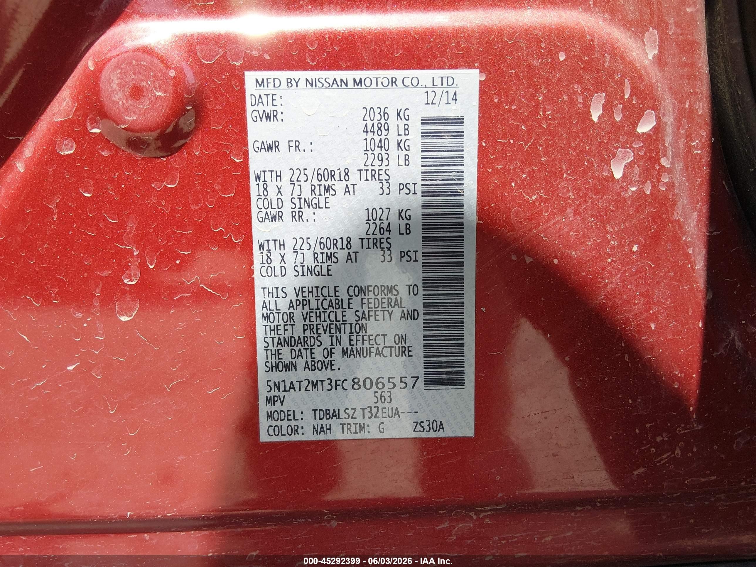 2015 Nissan Rogue Sl Maroon vin: 5N1AT2MT3FC806557