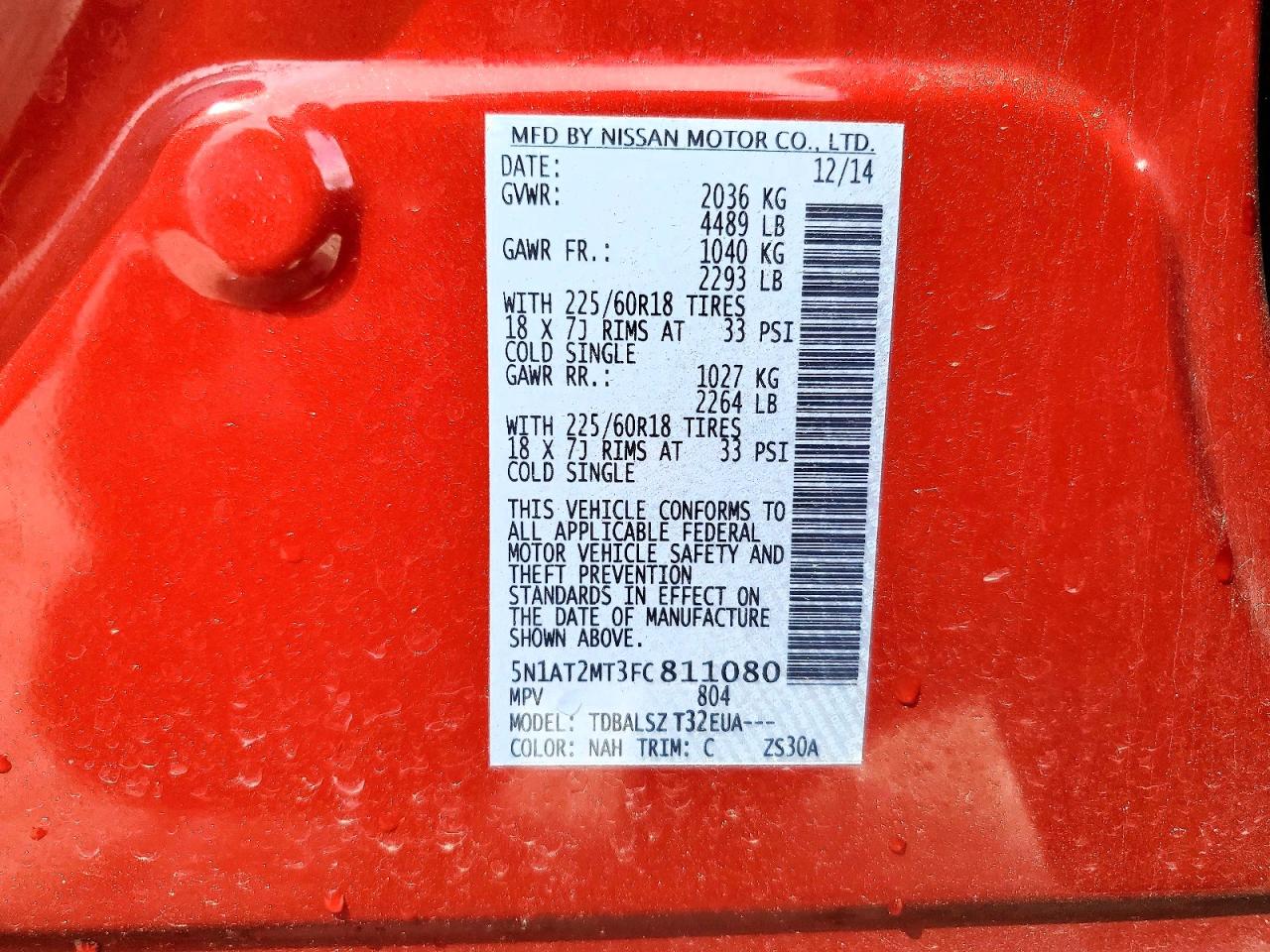 2015 Nissan Rogue Sl Красный vin: 5N1AT2MT3FC811080