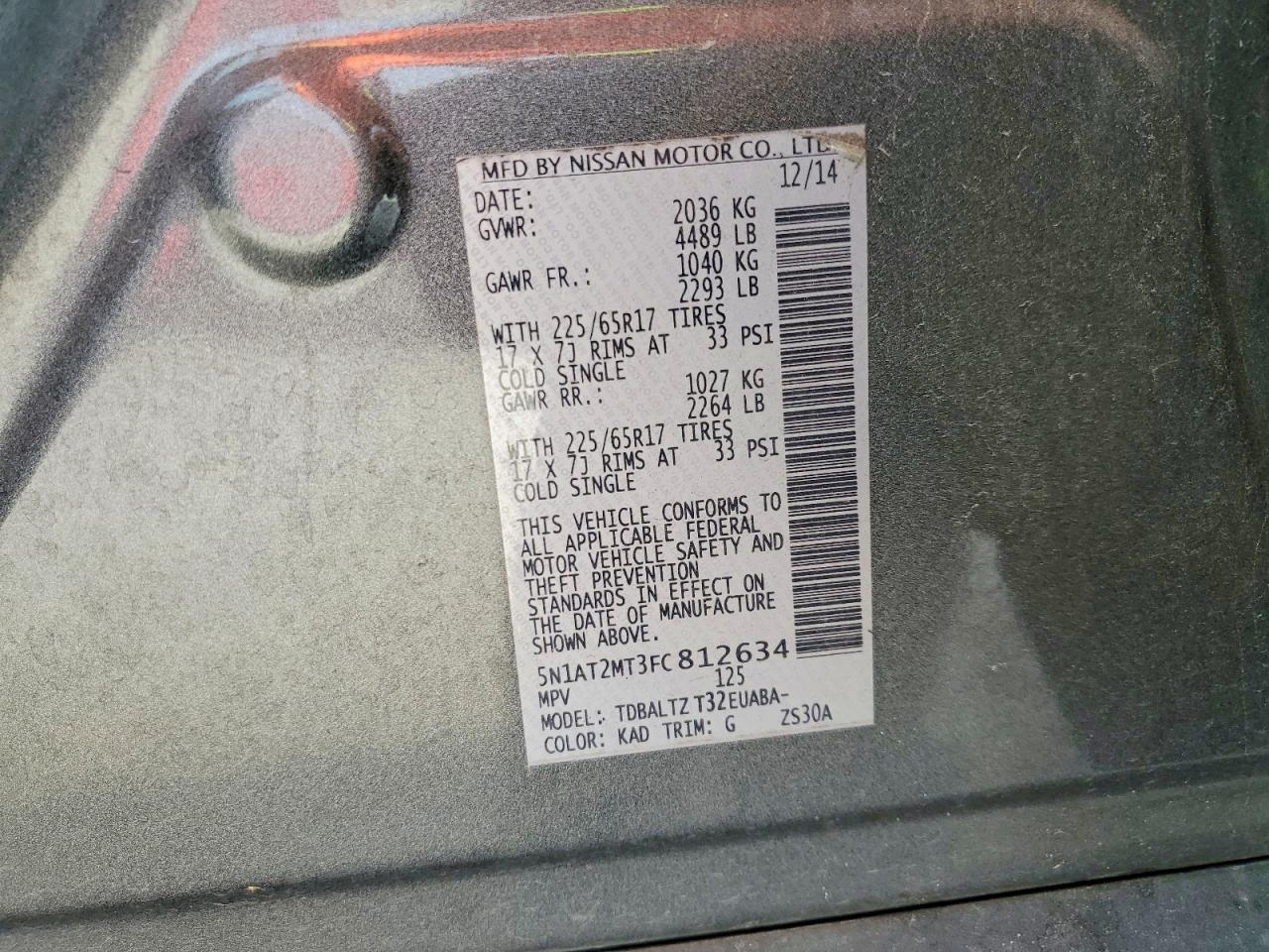 2015 Nissan Rogue Sv Серый vin: 5N1AT2MT3FC812634