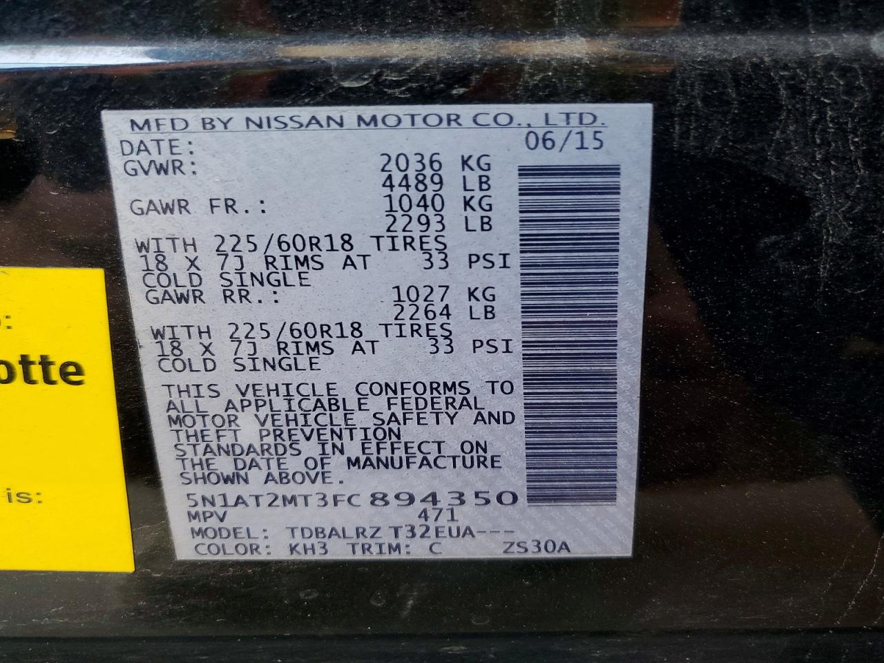 2015 Nissan Rogue Sl Black vin: 5N1AT2MT3FC894350
