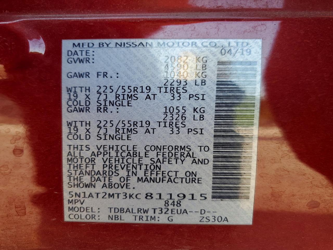 2019 Nissan Rogue Sl Red vin: 5N1AT2MT3KC811915