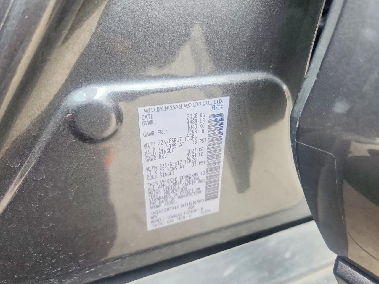 2014 Nissan Rogue Sv Gray vin: 5N1AT2MT4EC806890