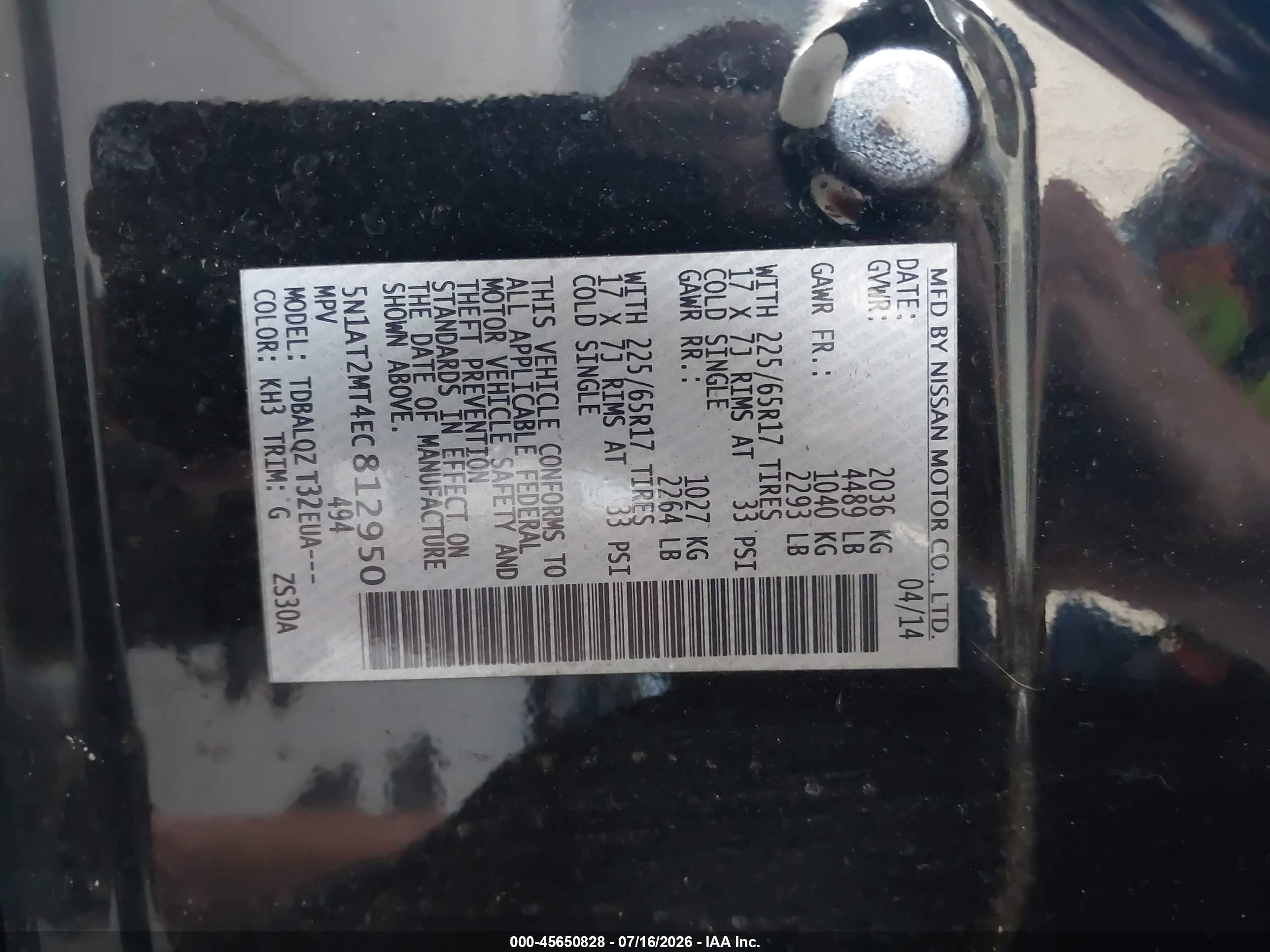 2014 Nissan Rogue Sv Black vin: 5N1AT2MT4EC812950