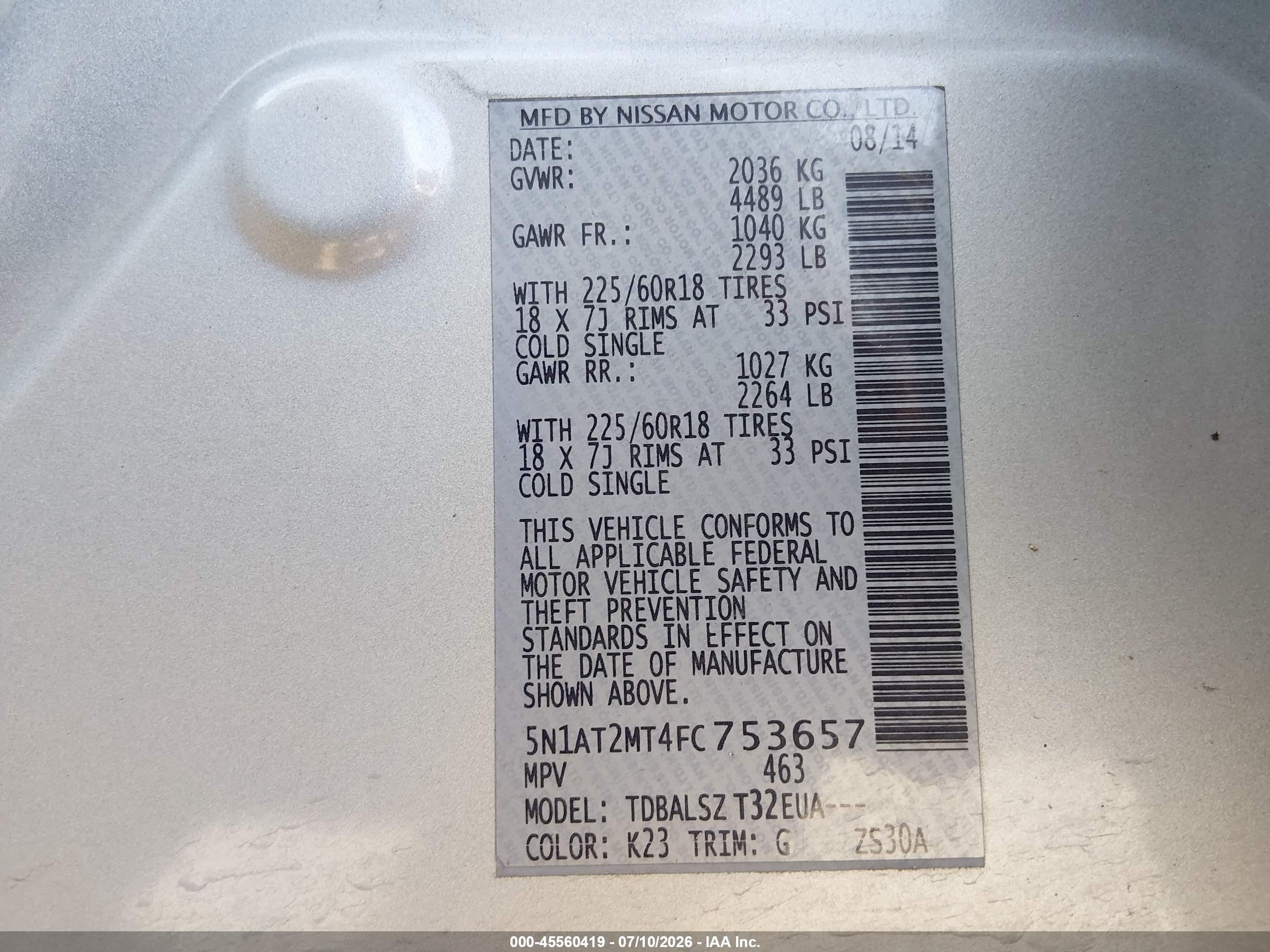 2015 Nissan Rogue Sl Silver vin: 5N1AT2MT4FC753657