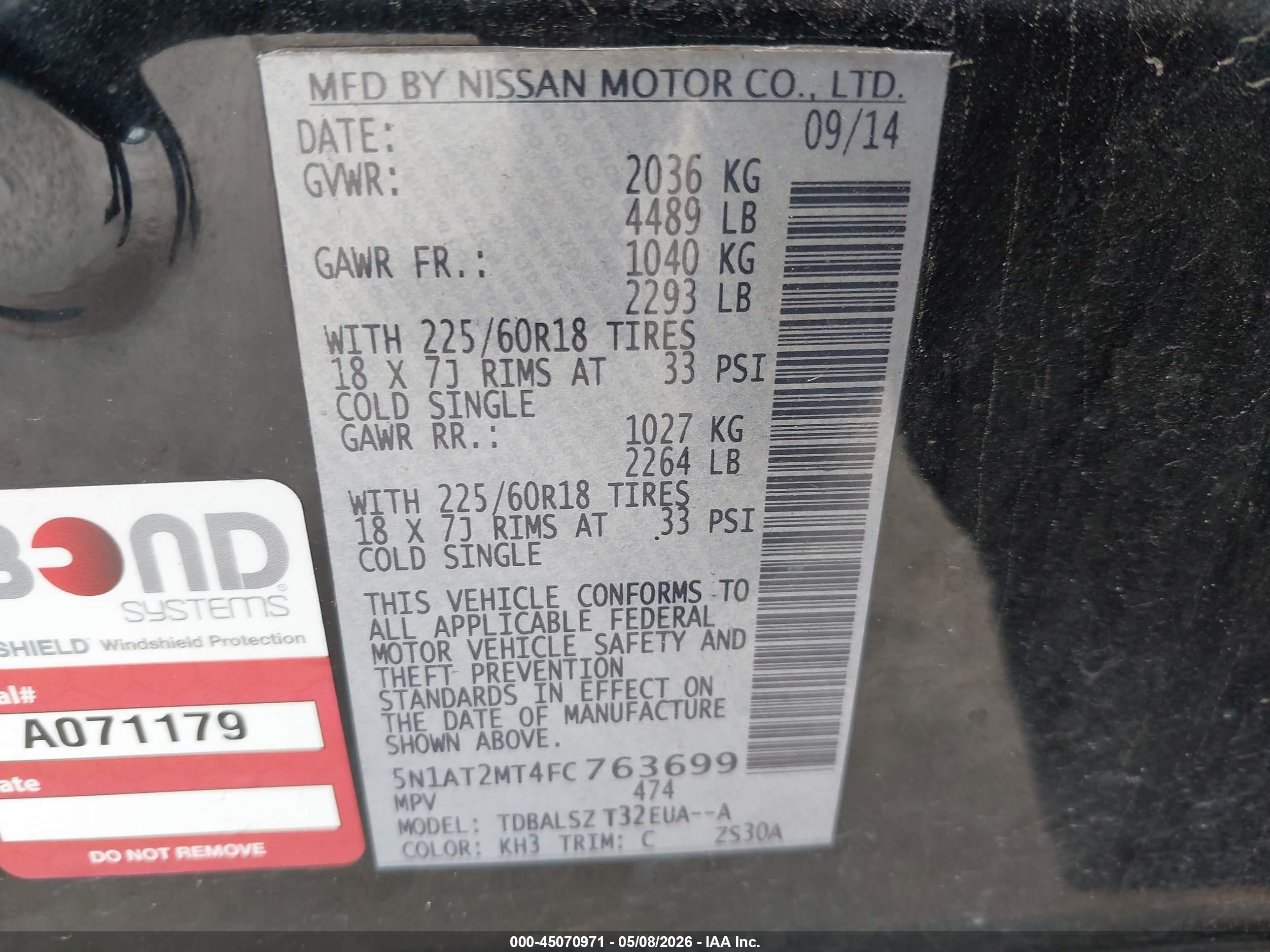 2015 Nissan Rogue Sl Black vin: 5N1AT2MT4FC763699