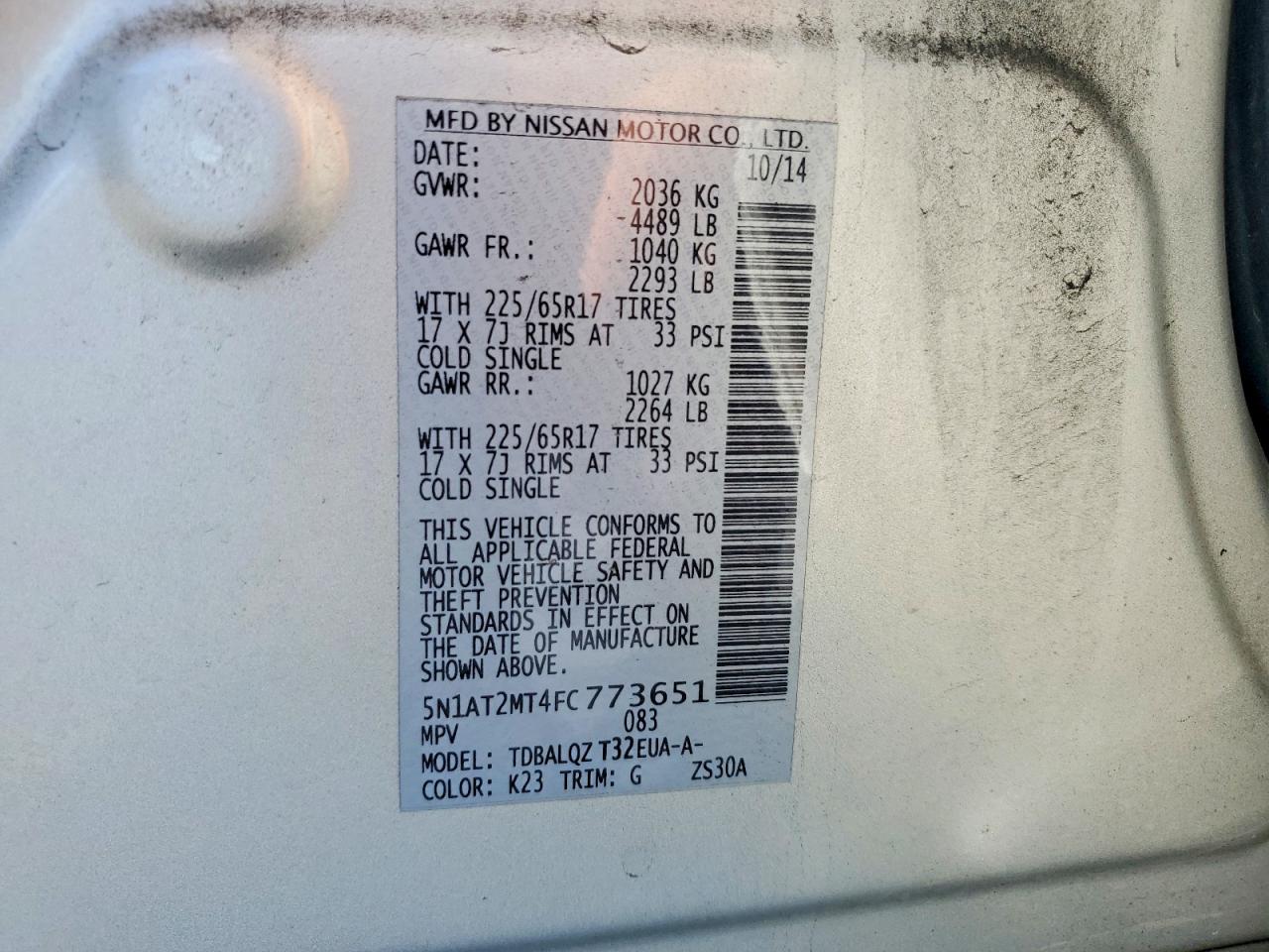 2015 Nissan Rogue Sv Silver vin: 5N1AT2MT4FC773651