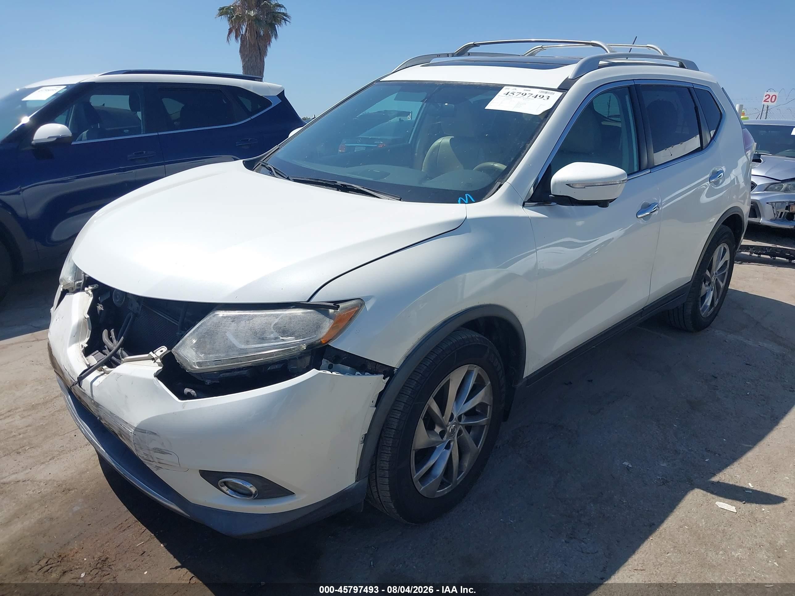 2015 Nissan Rogue Sl White vin: 5N1AT2MT4FC844329