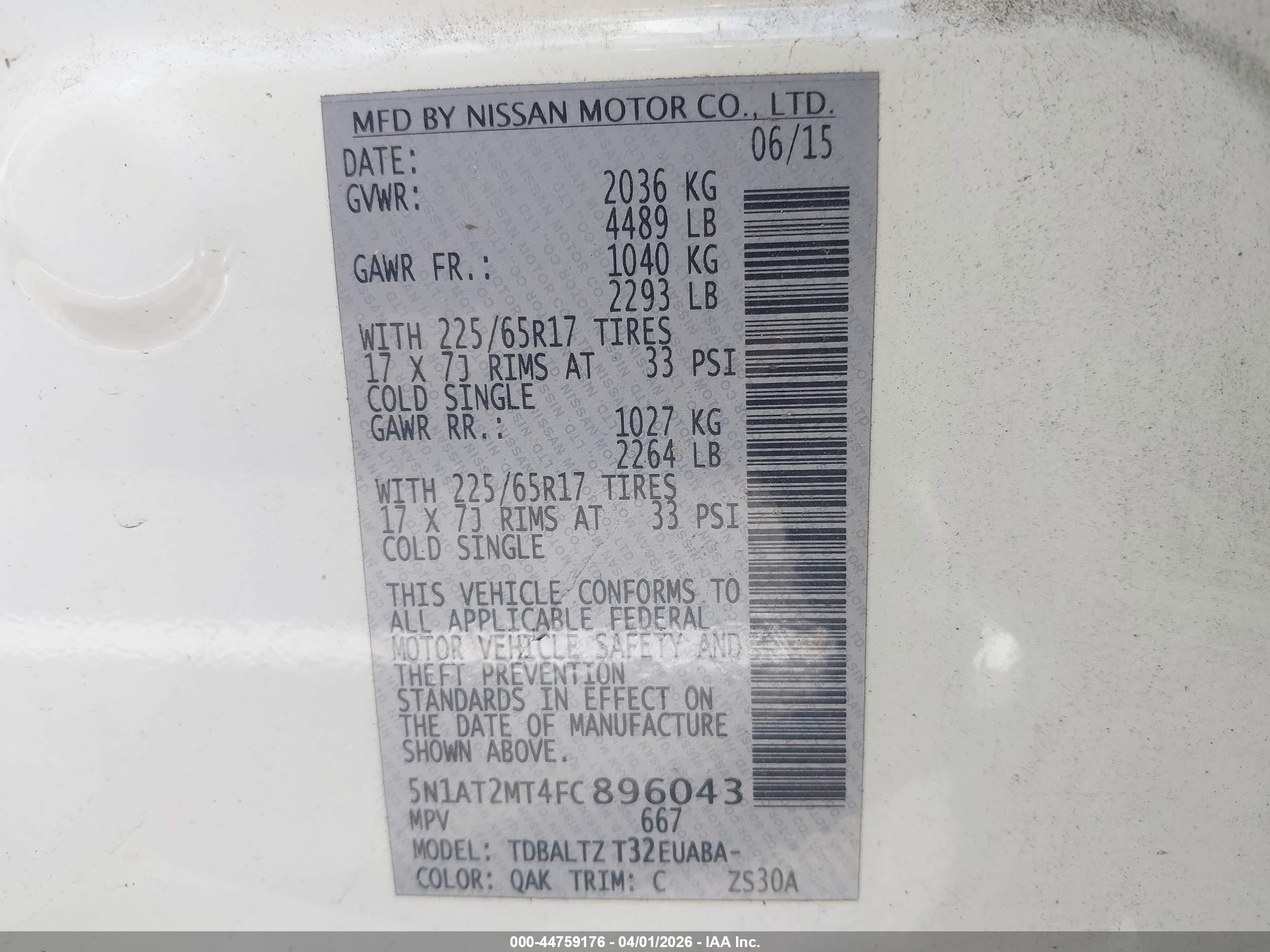 2015 Nissan Rogue Sv Белый vin: 5N1AT2MT4FC896043