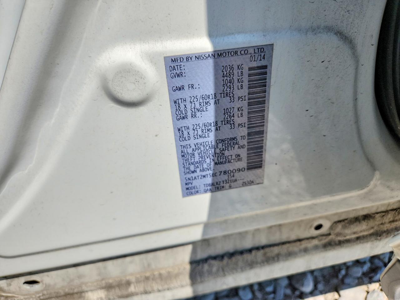 2014 Nissan Rogue Sl White vin: 5N1AT2MT5EC780090