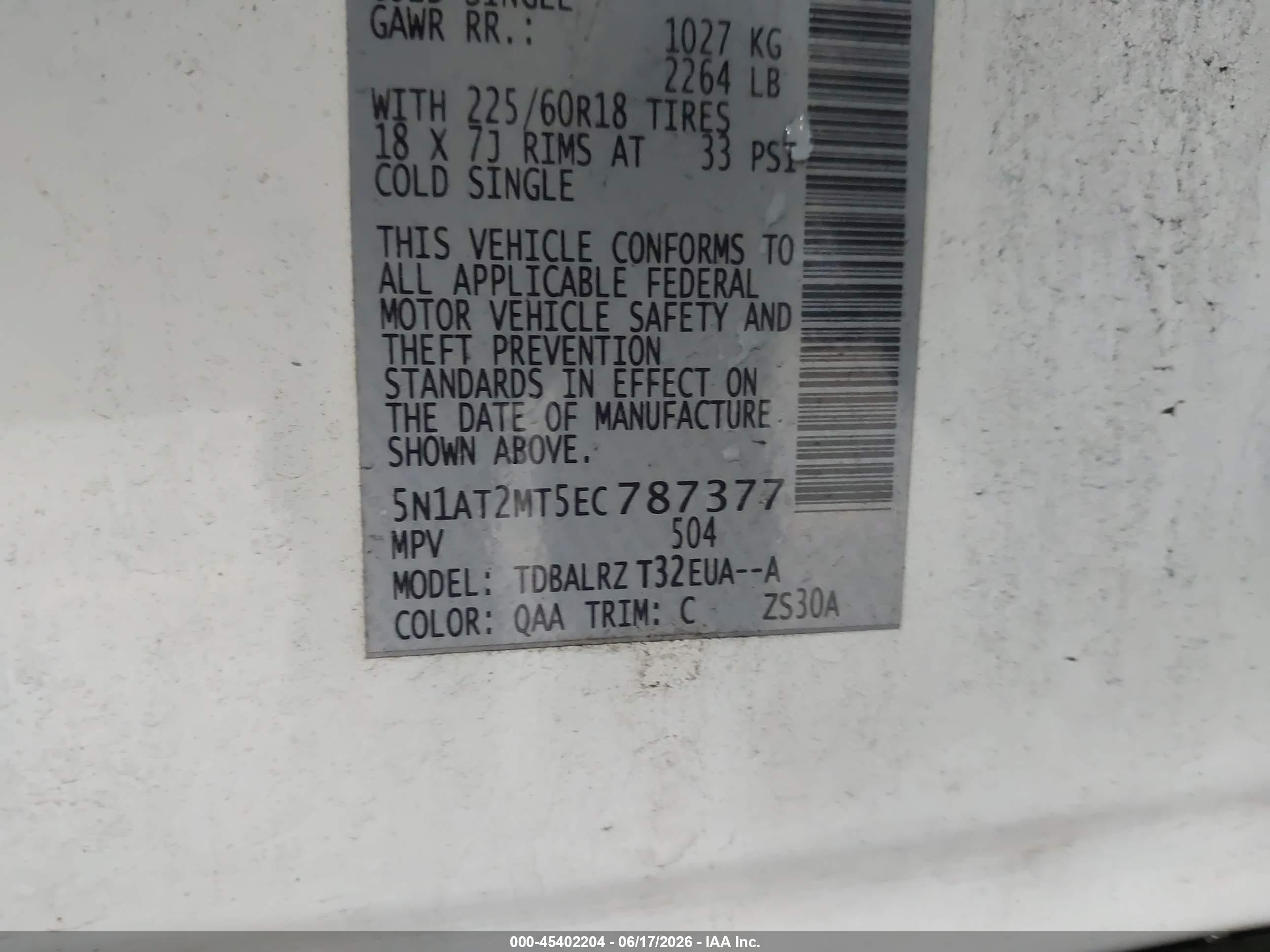 2014 Nissan Rogue Sl White vin: 5N1AT2MT5EC787377