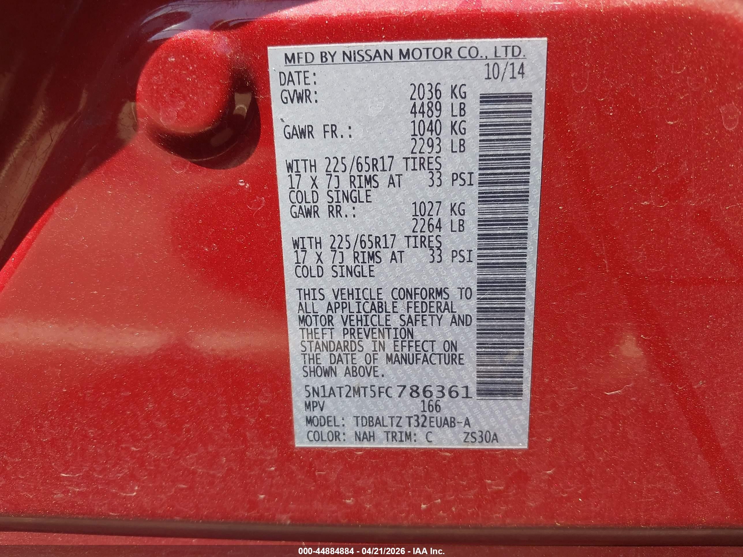 2015 Nissan Rogue Sv Red vin: 5N1AT2MT5FC786361