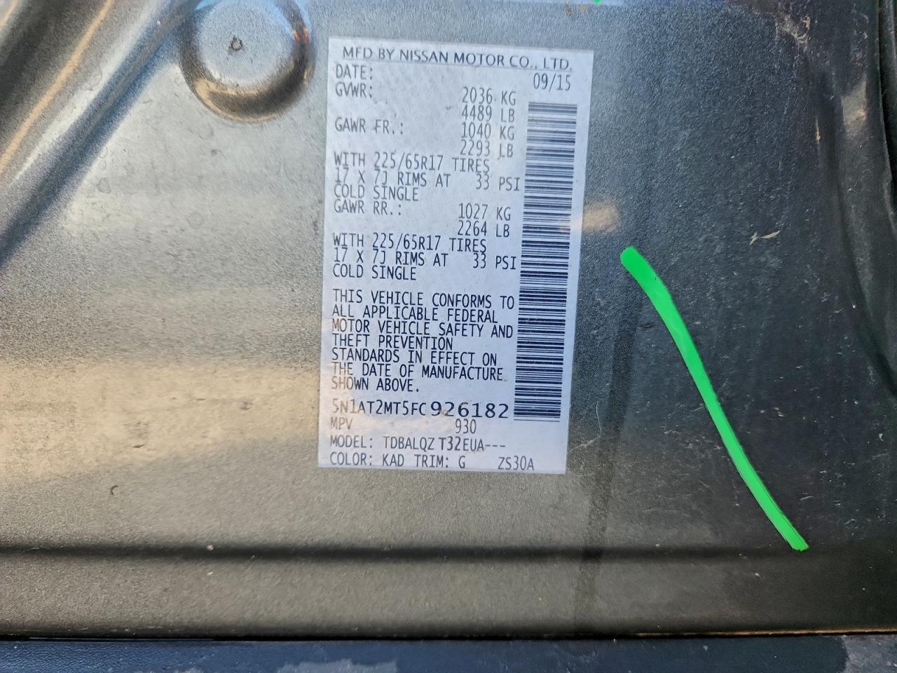 2015 Nissan Rogue S Gray vin: 5N1AT2MT5FC926182