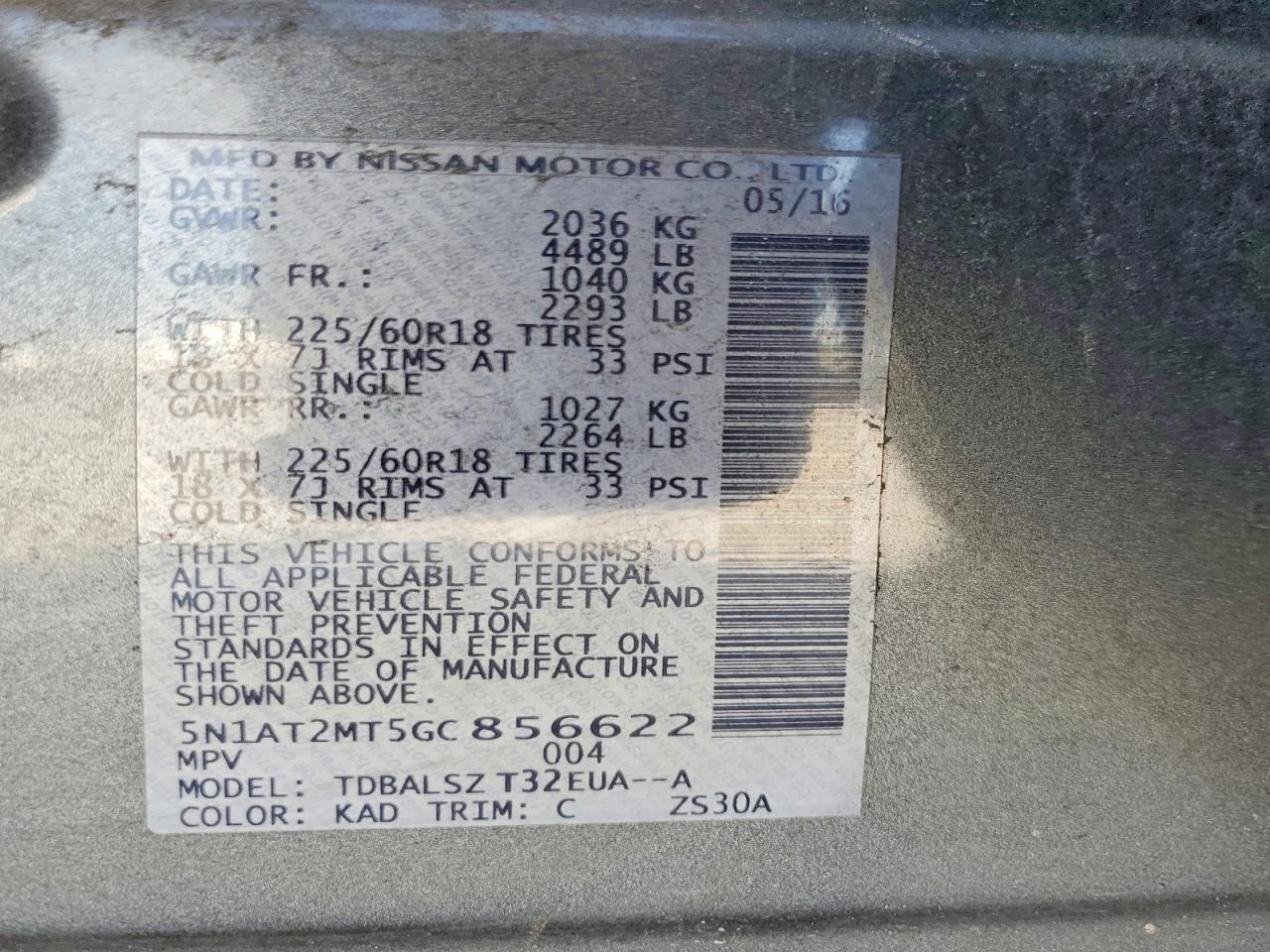2016 Nissan Rogue Sl Серый vin: 5N1AT2MT5GC856622
