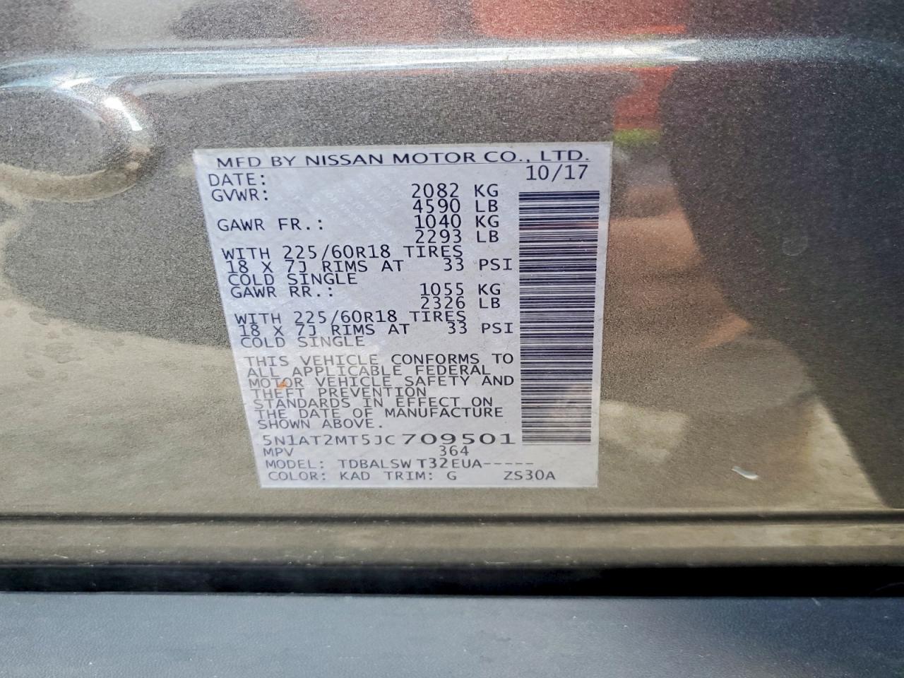 2018 Nissan Rogue Sl Gray vin: 5N1AT2MT5JC709501