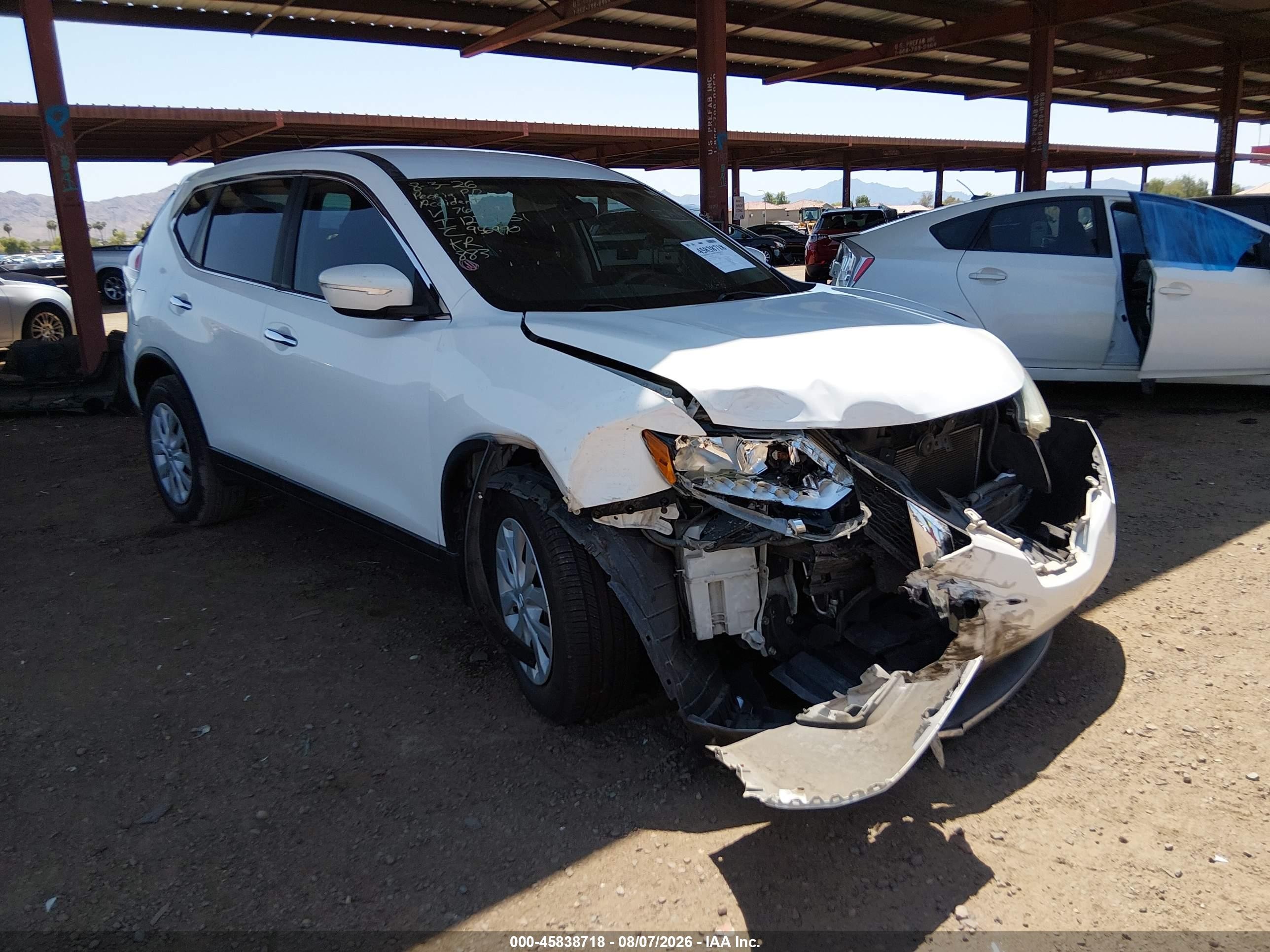 2014 Nissan Rogue S White vin: 5N1AT2MT6EC767896
