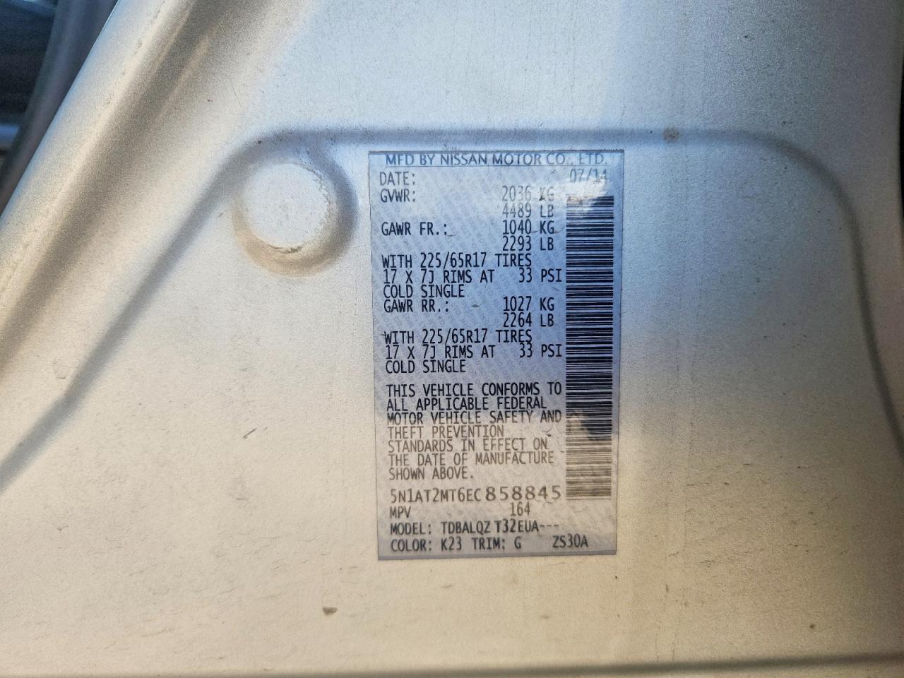 2014 Nissan Rogue Sv Silver vin: 5N1AT2MT6EC858845