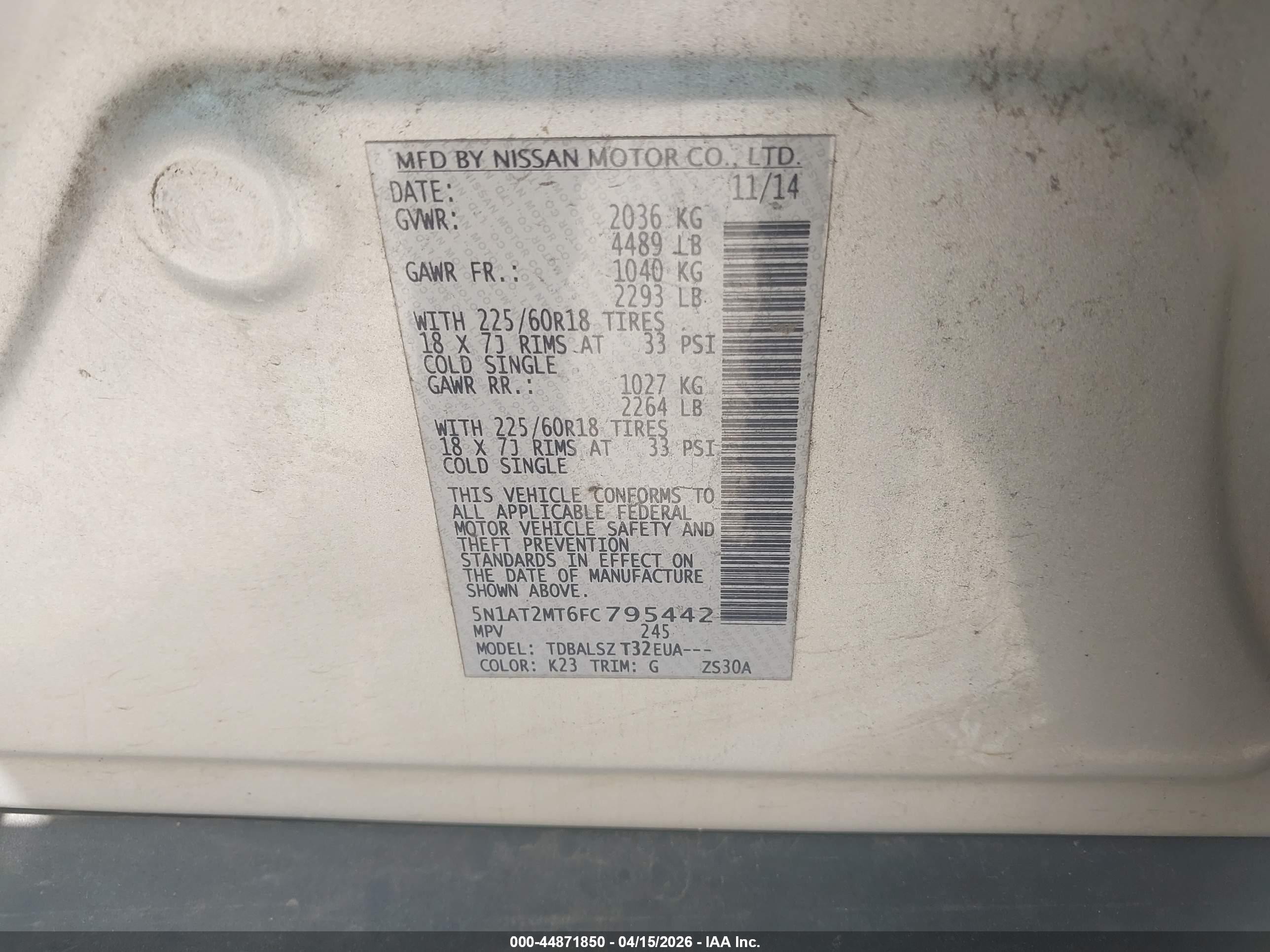 2015 Nissan Rogue Sl Серебряный vin: 5N1AT2MT6FC795442