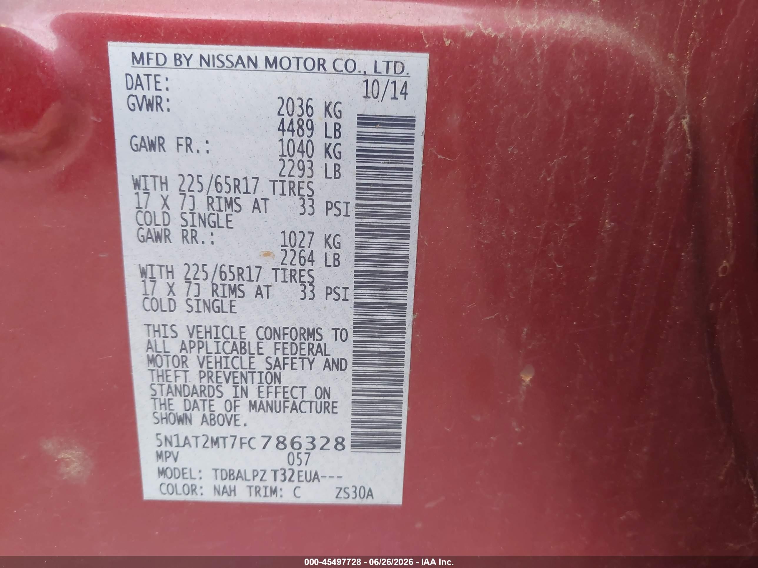 2015 Nissan Rogue S Red vin: 5N1AT2MT7FC786328