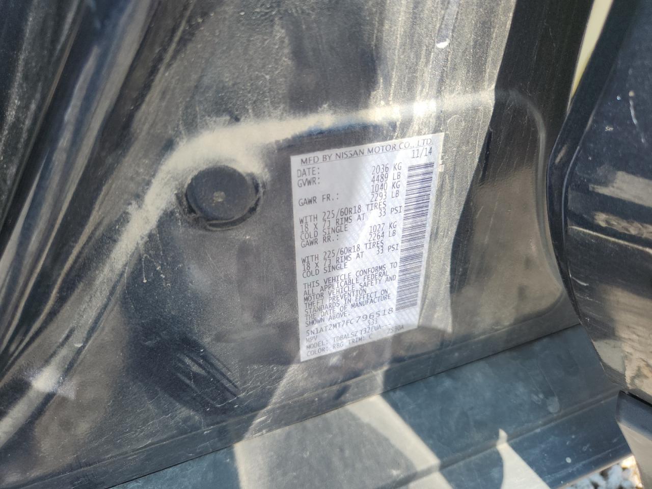 2015 Nissan Rogue Sl Blue vin: 5N1AT2MT7FC796518