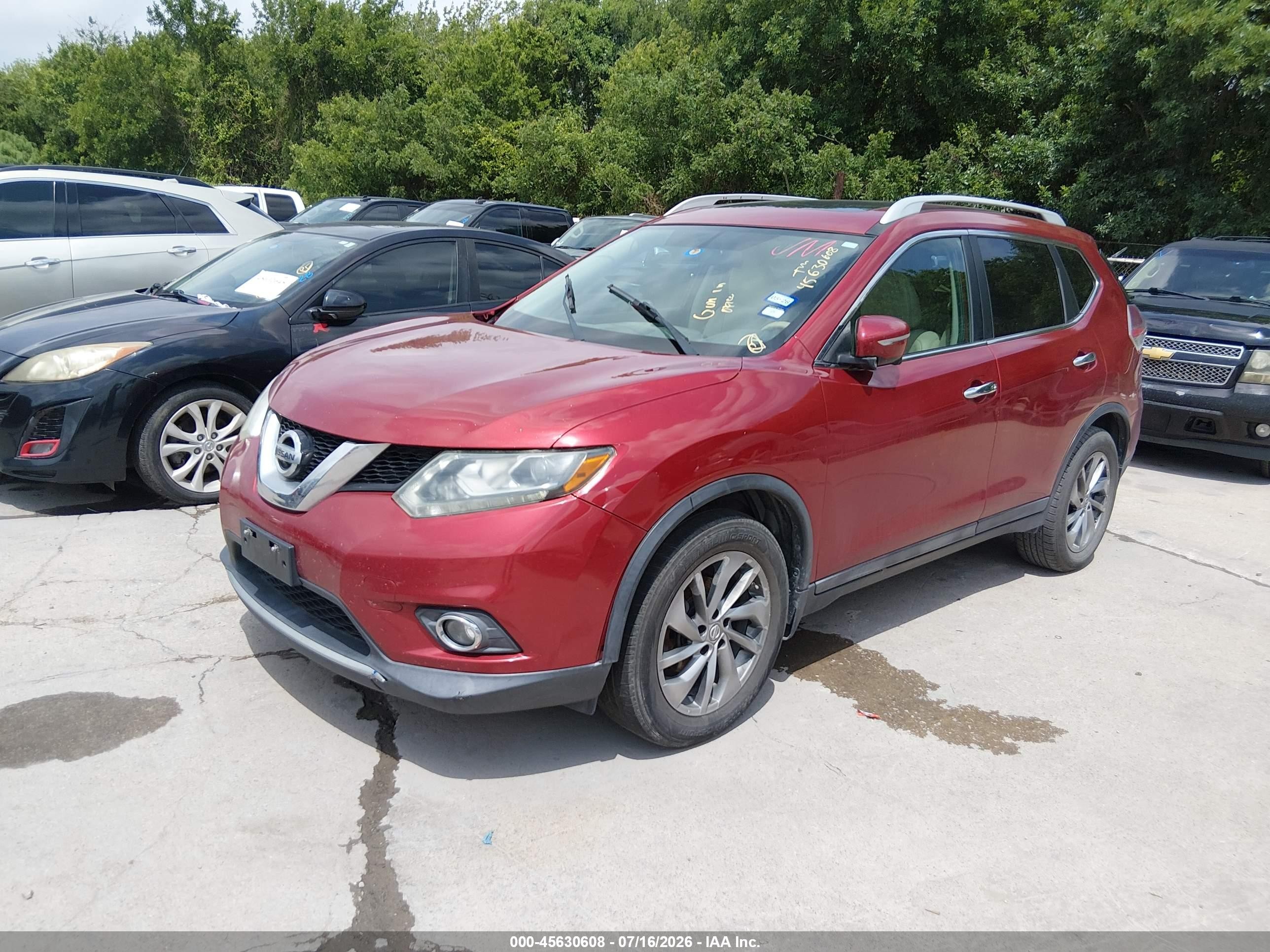 2015 Nissan Rogue Sl Red vin: 5N1AT2MT7FC819926