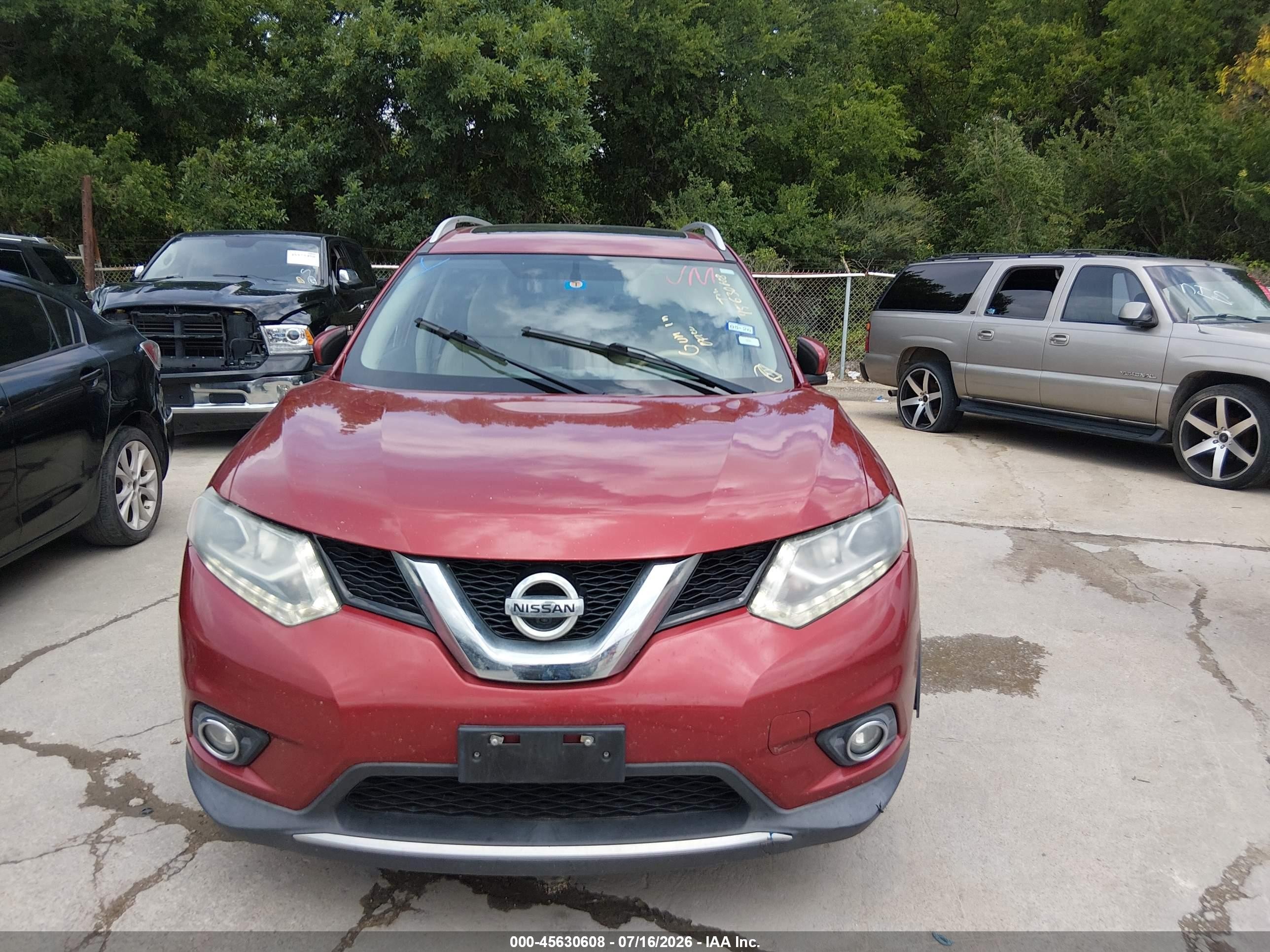 2015 Nissan Rogue Sl Red vin: 5N1AT2MT7FC819926