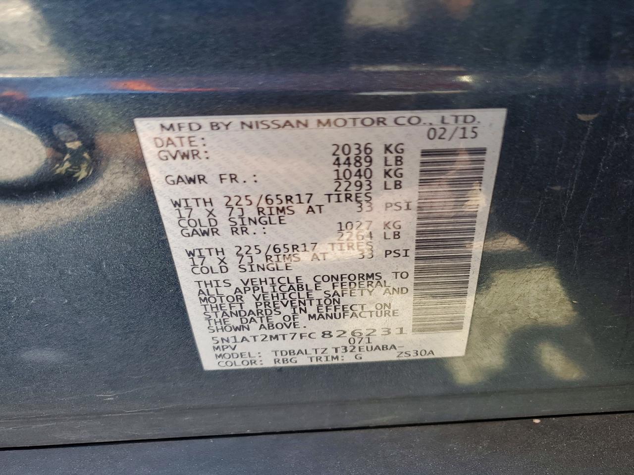 2015 Nissan Rogue Sv Серый vin: 5N1AT2MT7FC826231