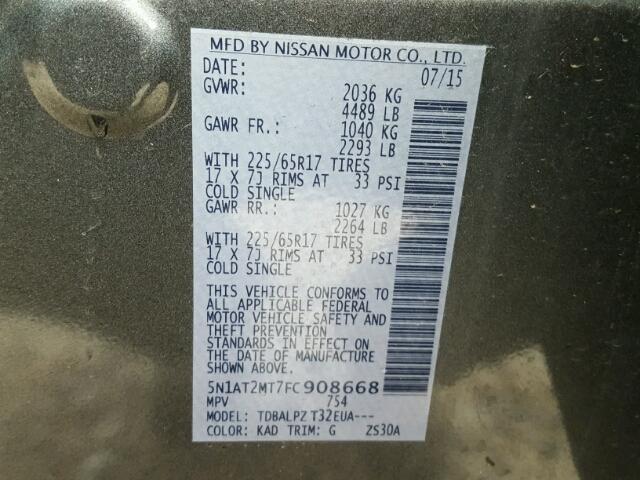 2015 Nissan Rogue S Gray vin: 5N1AT2MT7FC908668