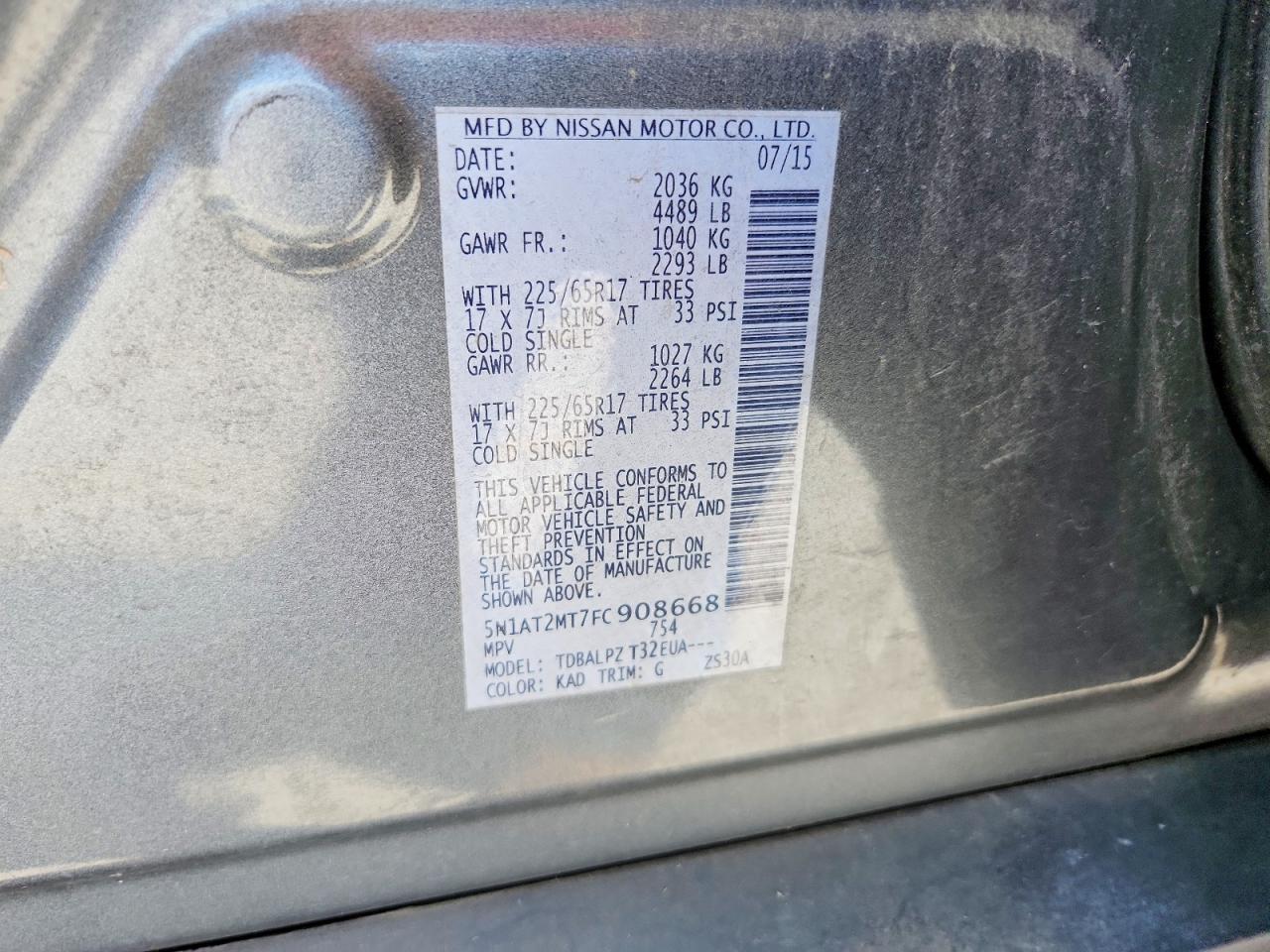 2015 Nissan Rogue S Charcoal vin: 5N1AT2MT7FC908668