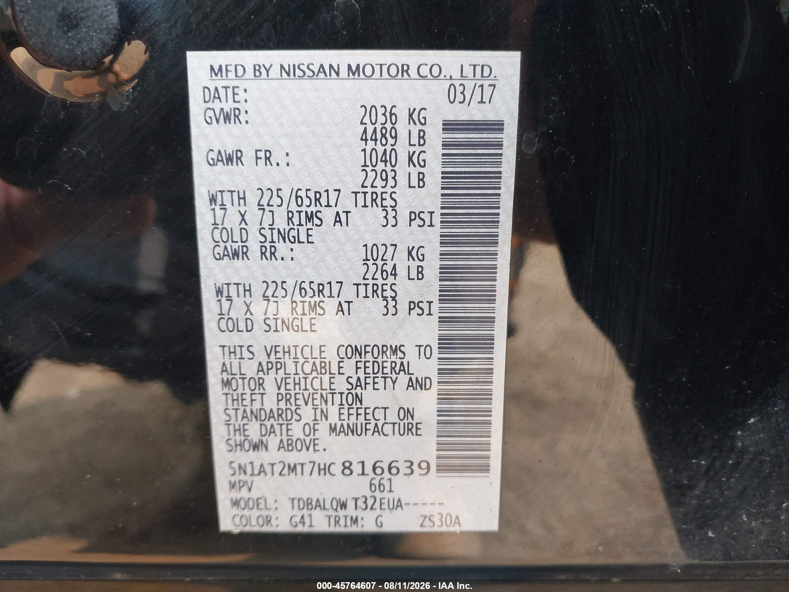 2017 Nissan Rogue Sv Black vin: 5N1AT2MT7HC816639