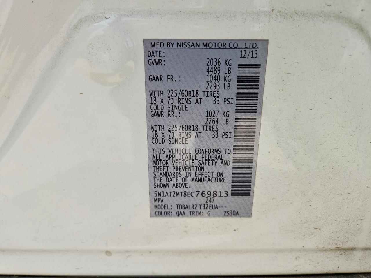 2014 Nissan Rogue Sl White vin: 5N1AT2MT8EC769813