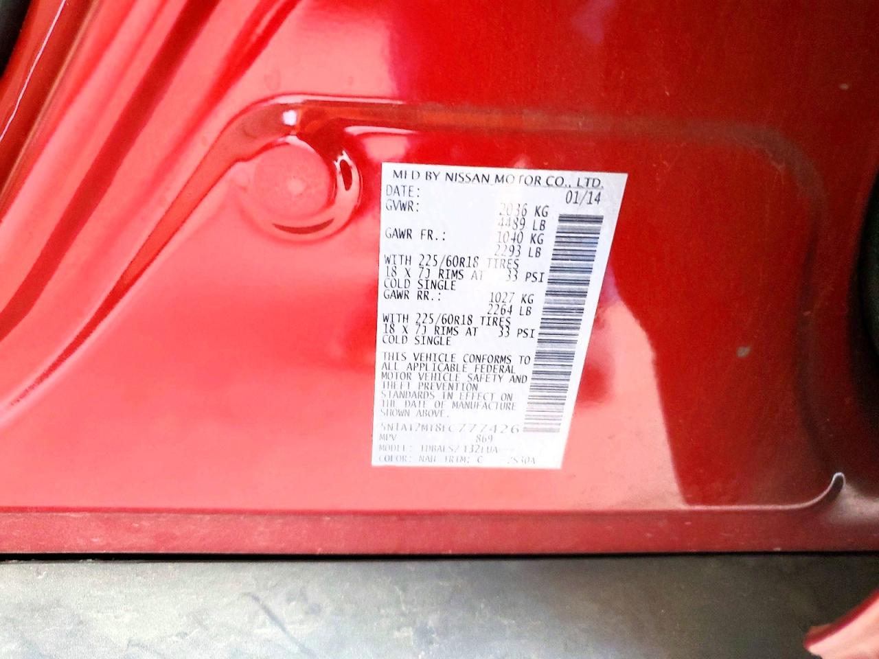 2014 Nissan Rogue Sl Red vin: 5N1AT2MT8EC777426