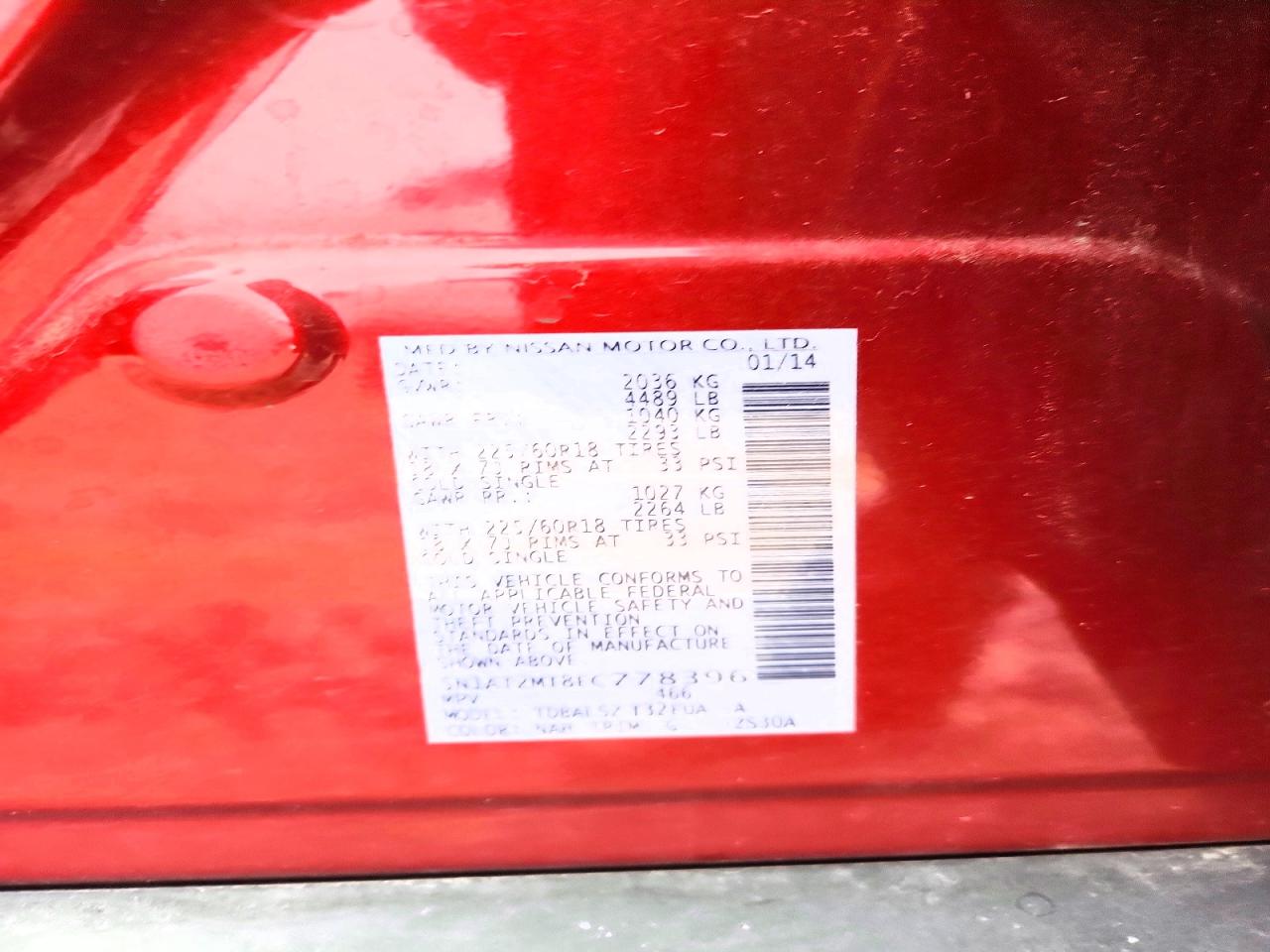 2014 Nissan Rogue Sl Burgundy vin: 5N1AT2MT8EC778396