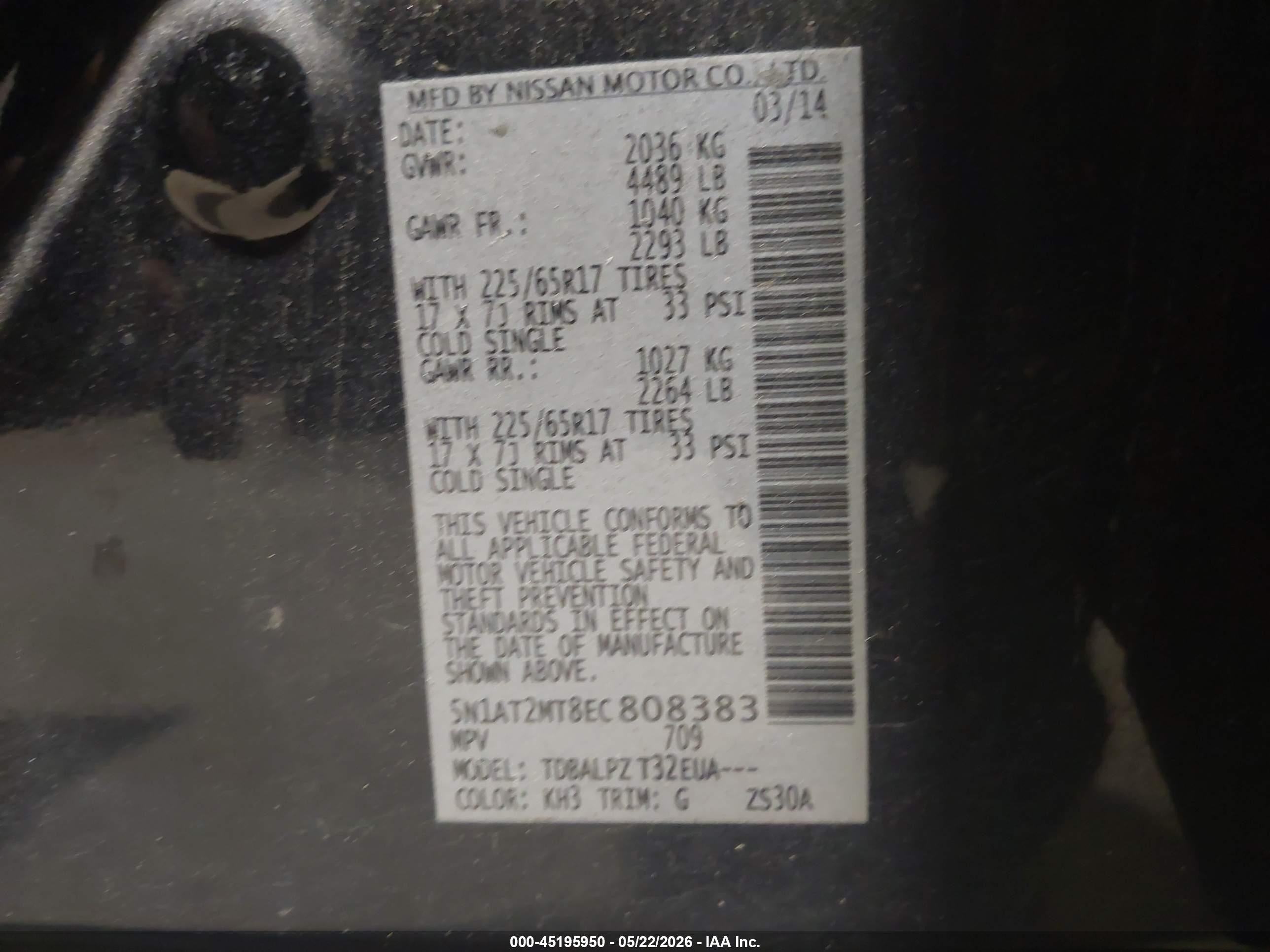 2014 Nissan Rogue S Black vin: 5N1AT2MT8EC808383