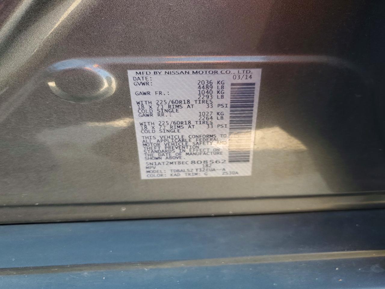 2014 Nissan Rogue Sl Gray vin: 5N1AT2MT8EC808562