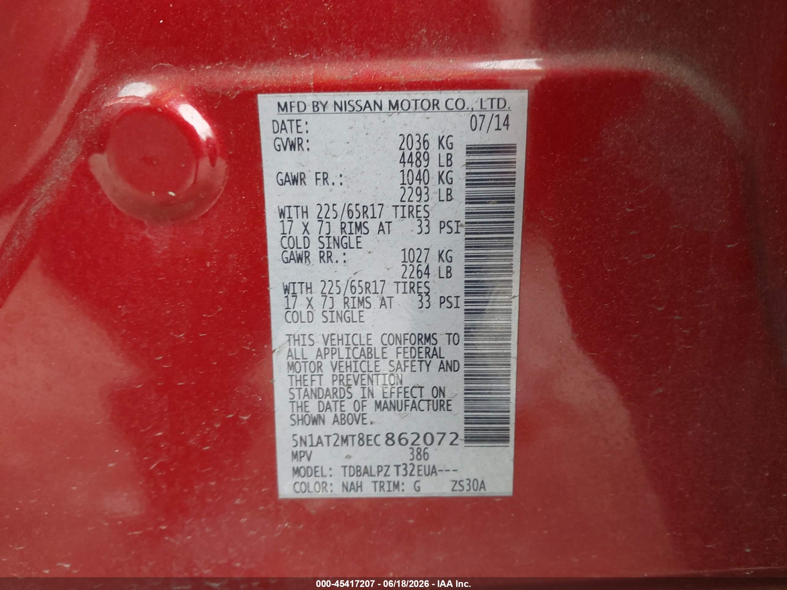 2014 Nissan Rogue S Red vin: 5N1AT2MT8EC862072