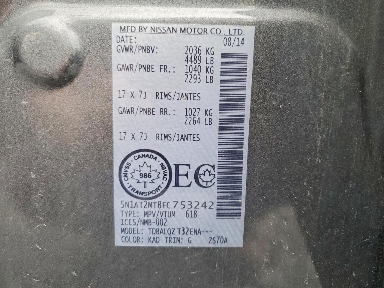 2015 Nissan Rogue S Gray vin: 5N1AT2MT8FC753242