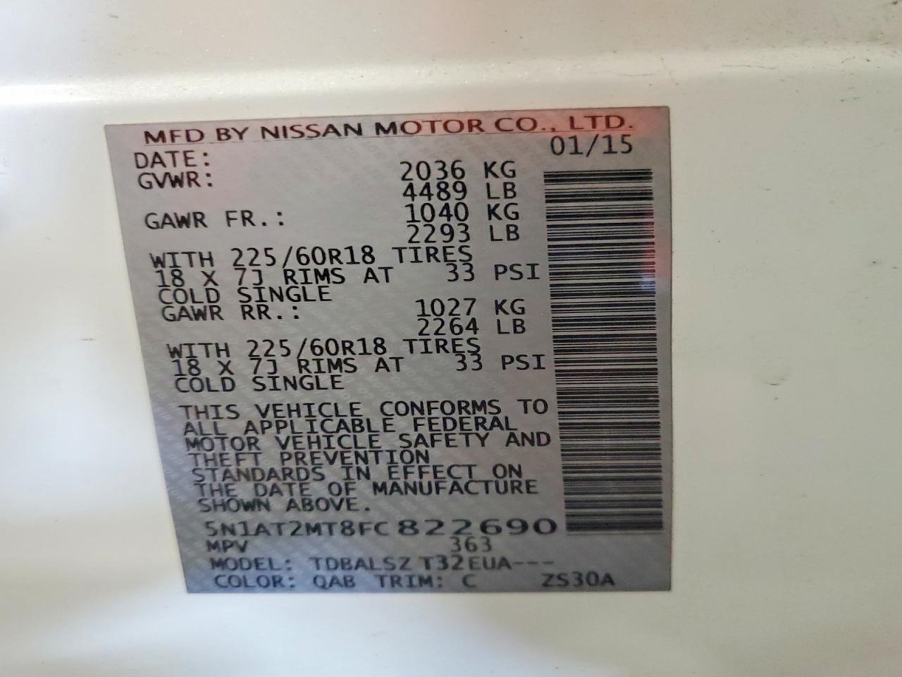 2015 Nissan Rogue Sl White vin: 5N1AT2MT8FC822690