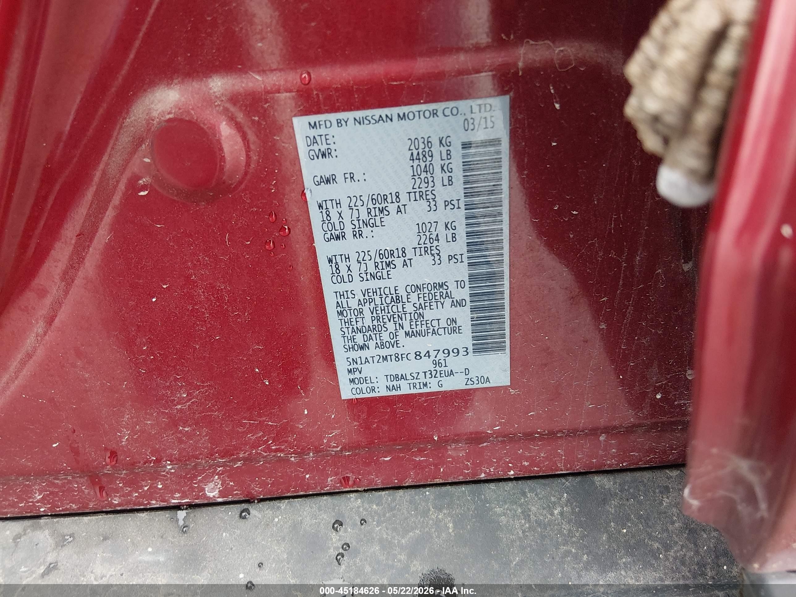 2015 Nissan Rogue Sl Red vin: 5N1AT2MT8FC847993