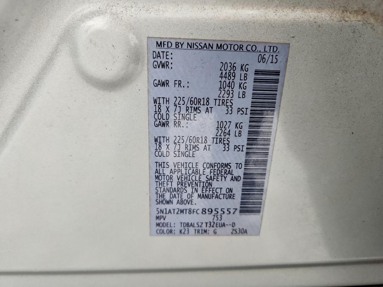 2015 Nissan Rogue Sl Silver vin: 5N1AT2MT8FC895557