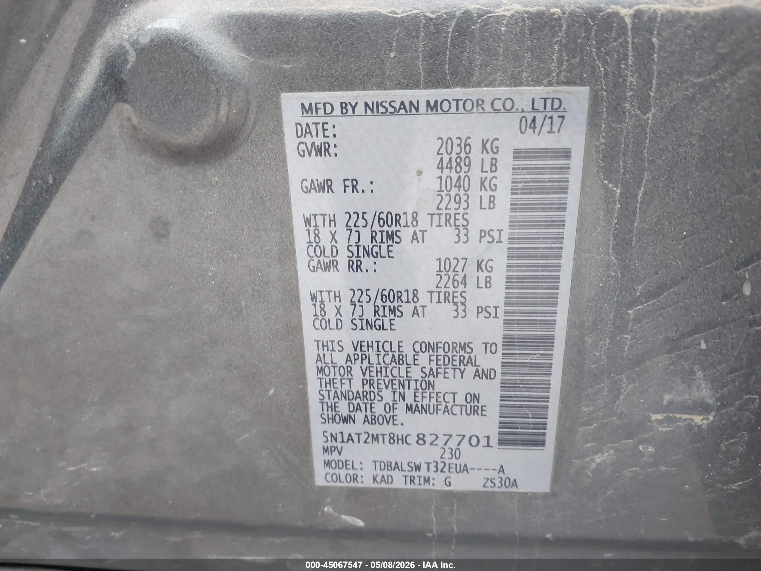 2017 Nissan Rogue Sl Gray vin: 5N1AT2MT8HC827701