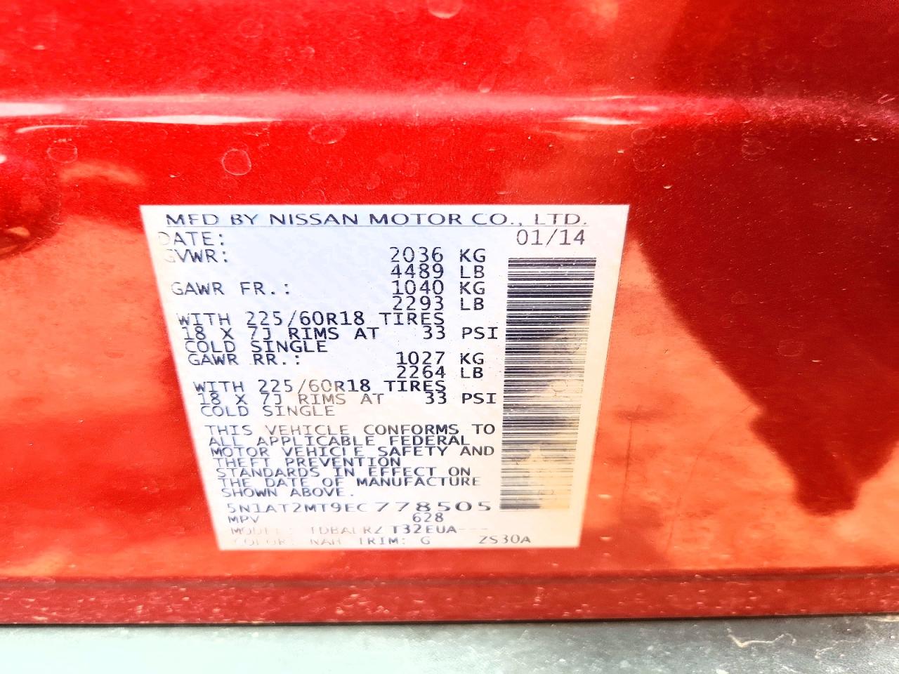 2014 Nissan Rogue Sl Red vin: 5N1AT2MT9EC778505