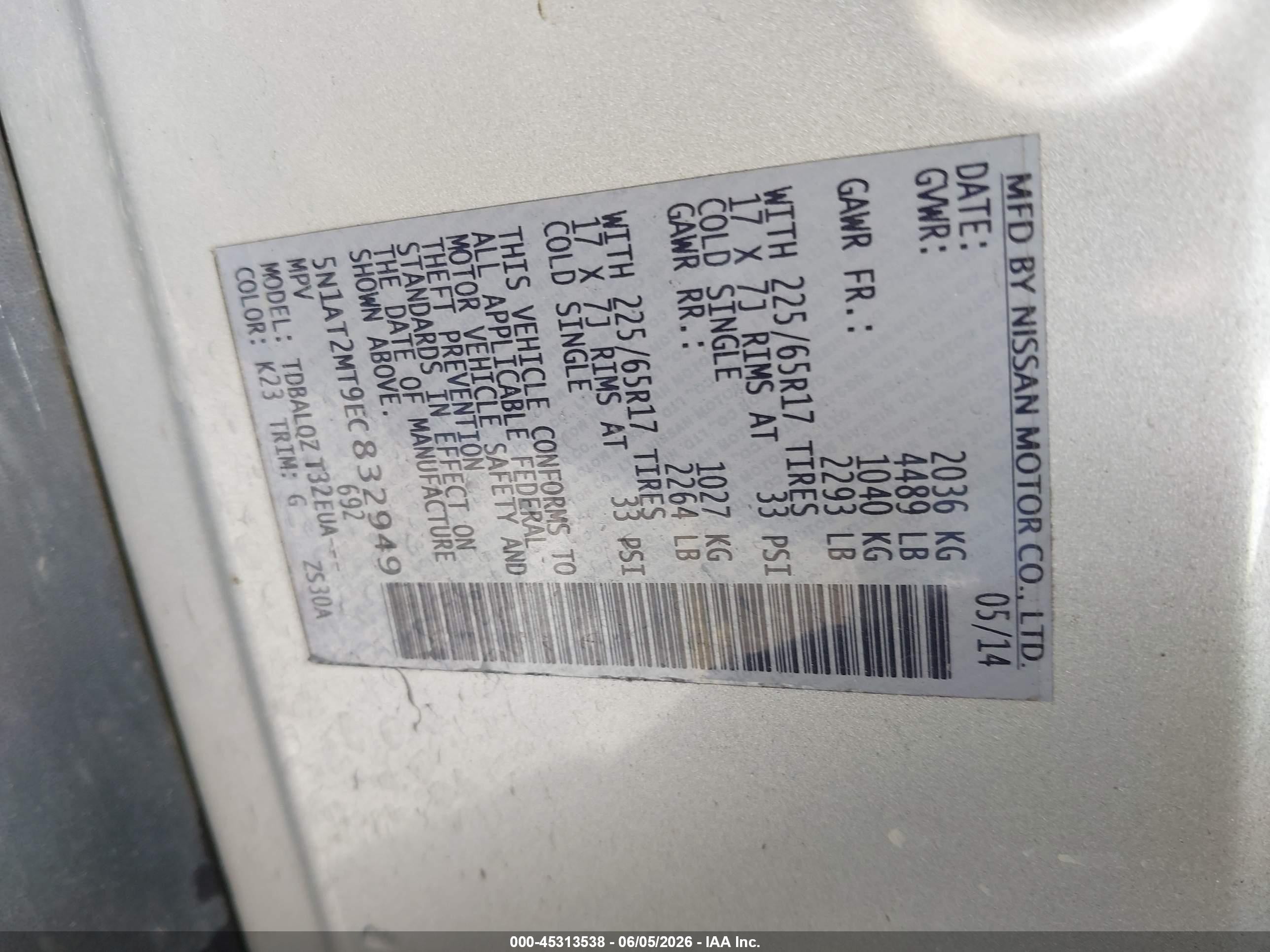 2014 Nissan Rogue Sv Silver vin: 5N1AT2MT9EC832949