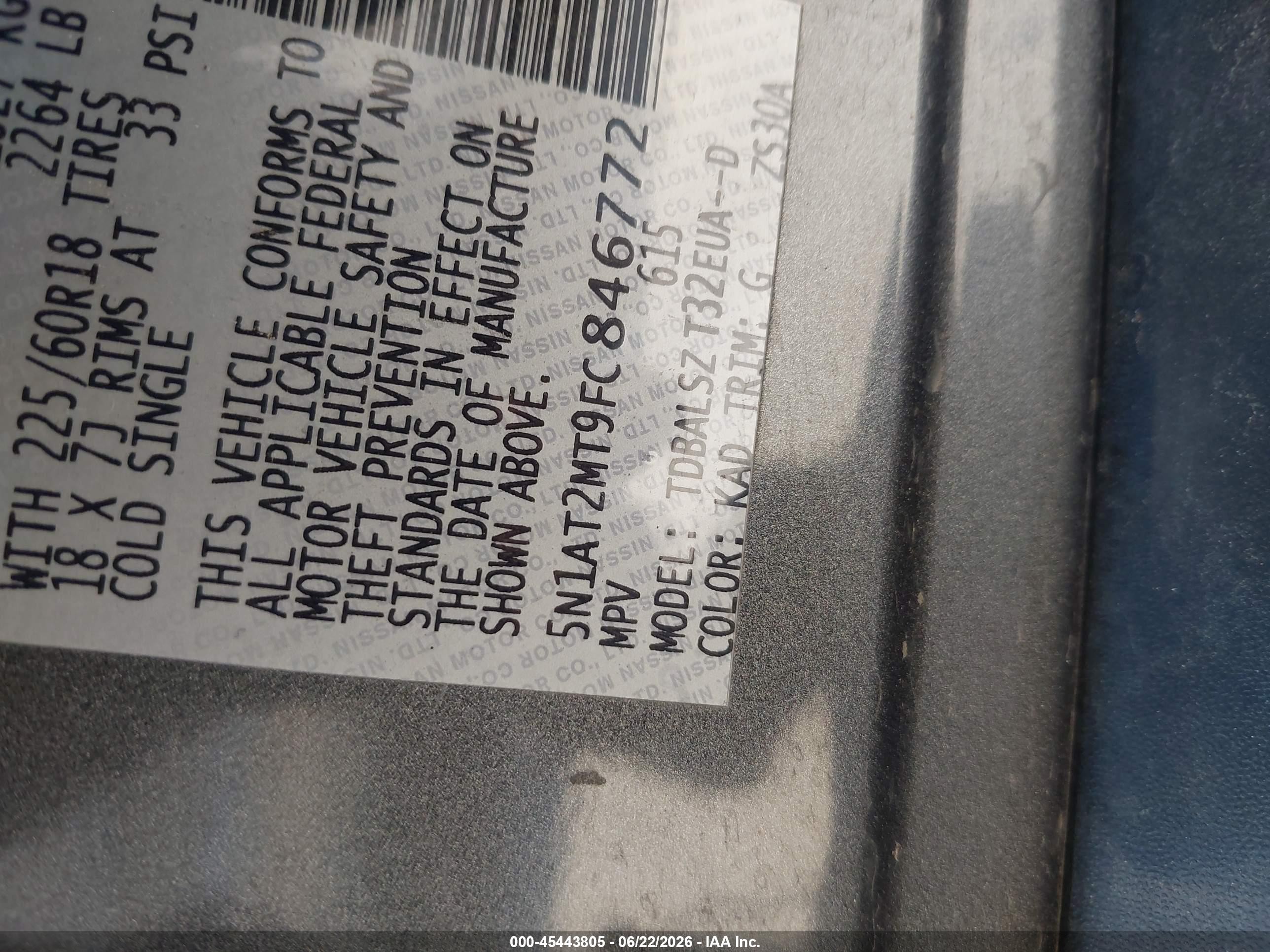 2015 Nissan Rogue Sl Gray vin: 5N1AT2MT9FC846772